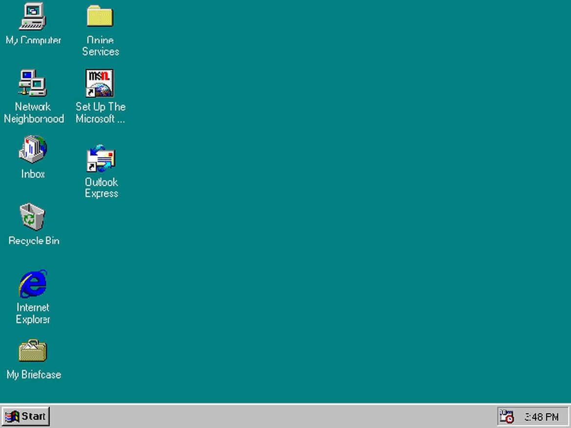在您的電腦上享受 Windows 95 壁紙 — 經典青綠色 Windows XP 桌面，帶有標誌性圖標和開始功能表。