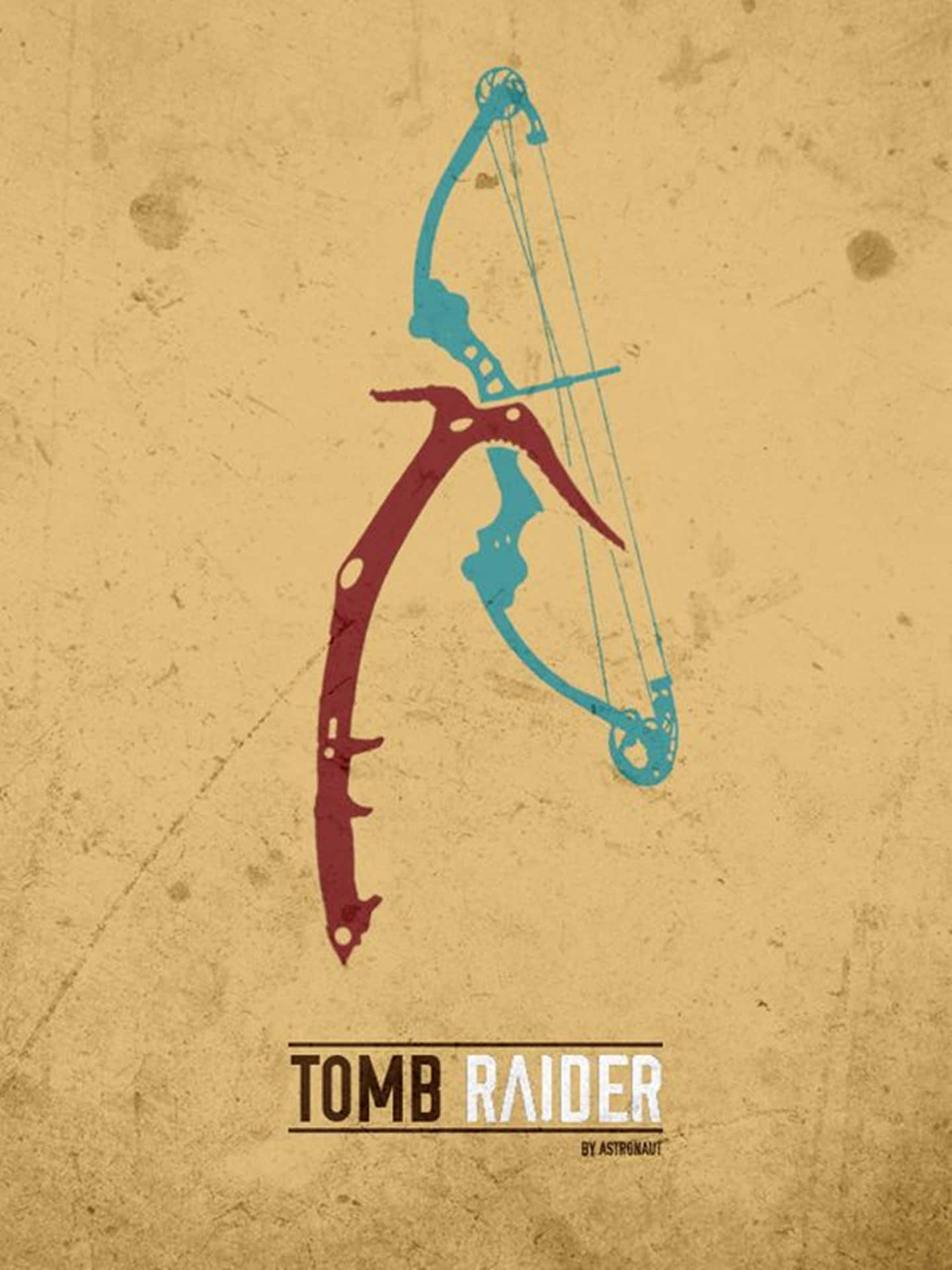 在紋理米色背景上帶有弓箭圖形的Tomb Raider標誌。