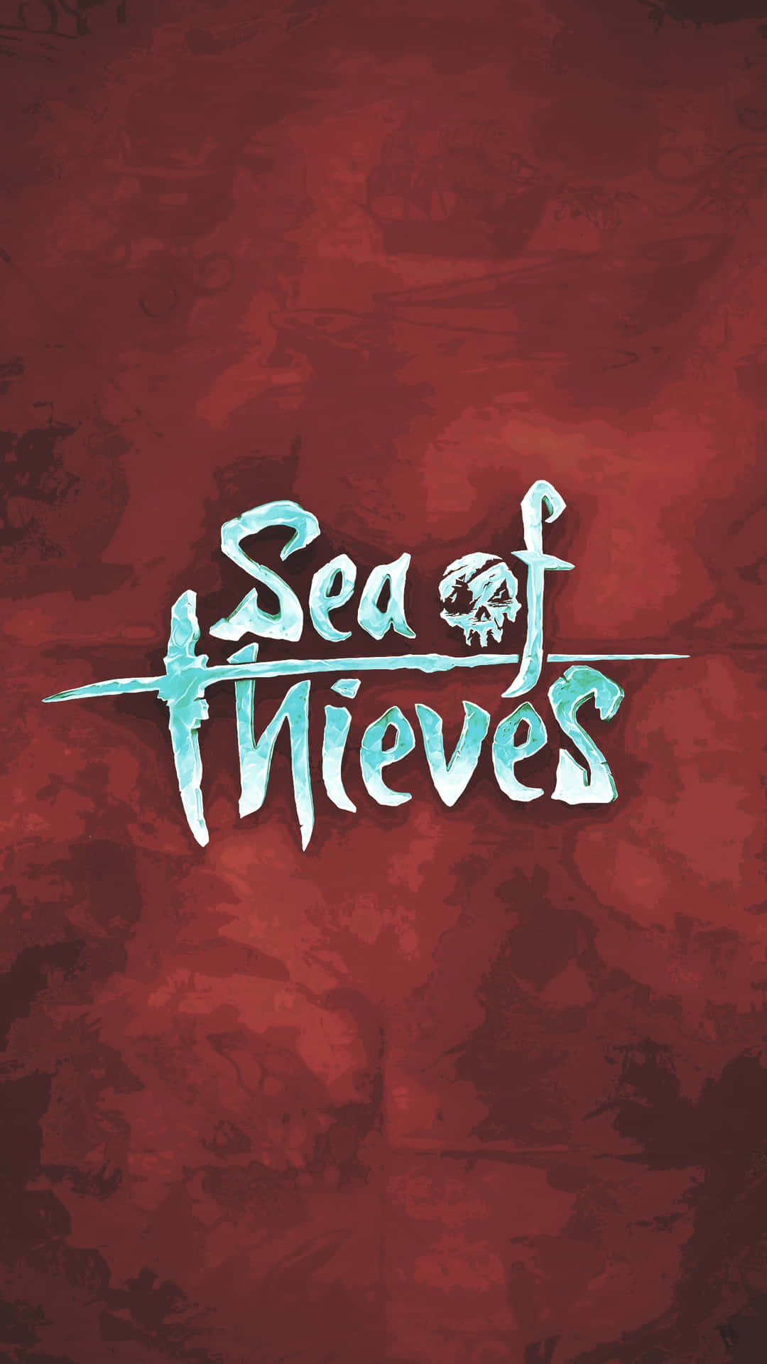 Sea of Thieves 遊戲標誌，帶有骷髏頭徽章，位於紋理紅色背景上。