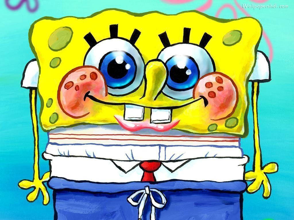 海綿寶寶穿著襯衫和領帶微笑。