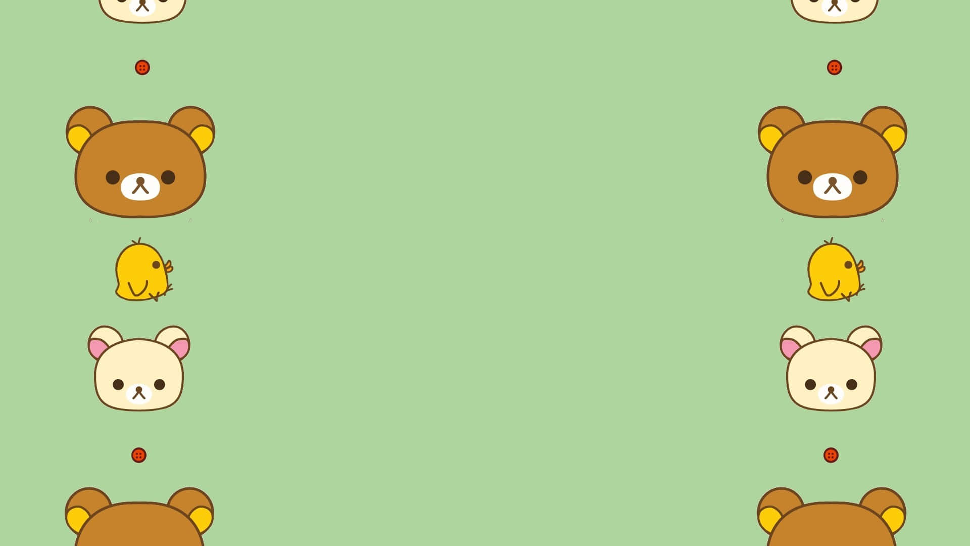 可愛卡通熊和小雞在綠色背景上重複的圖案。 — 鬆弛熊 GIF 壁紙