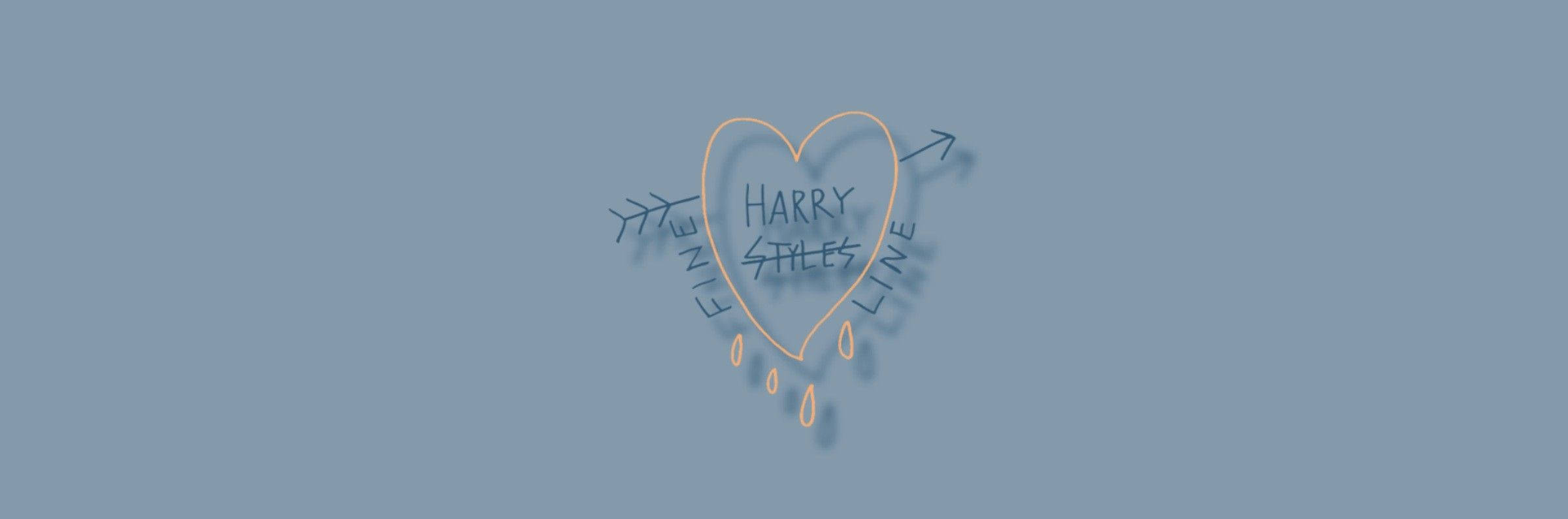 Twitter 桌布 壁紙 — 在柔和的藍色背景上，一個極簡的心形輪廓，內部有「HARRY STYLES」，並有箭頭向外指。