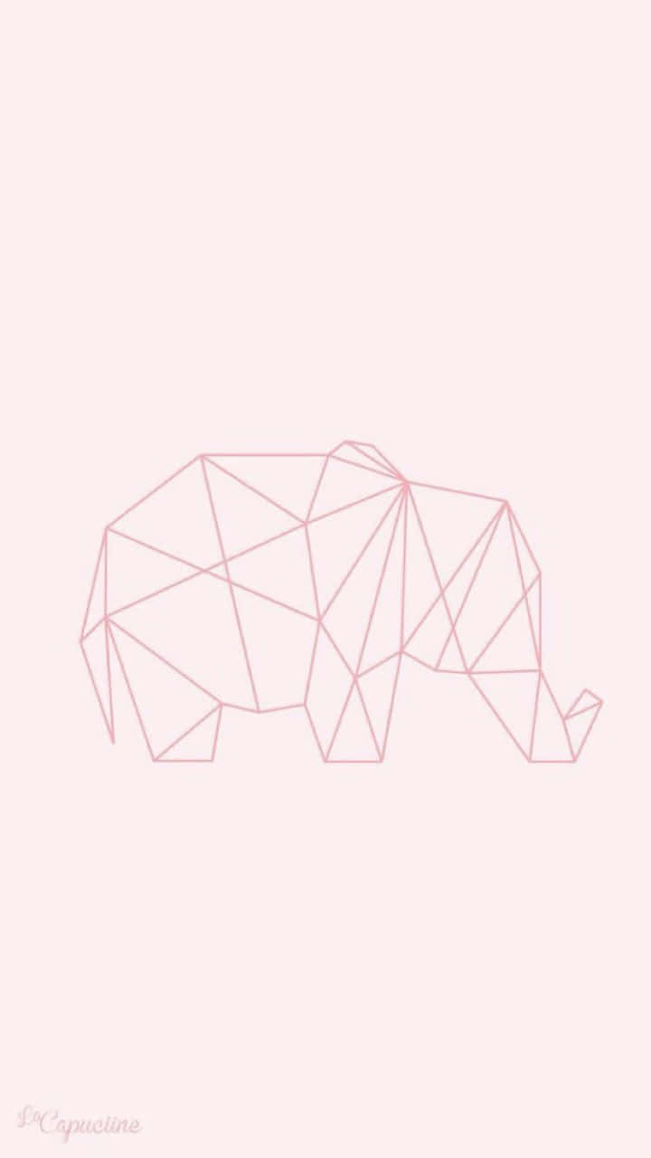 Pink Elephant 桌布 壁紙 — 在柔和胭脂色背景上，一隻大象的極簡粉紅幾何線條畫。