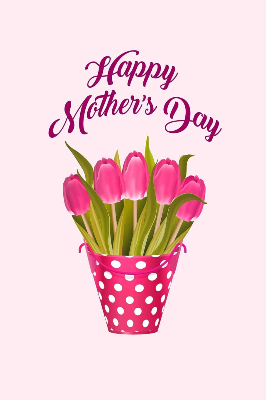 粉紅色桶鬱金香，附有 'Happy Mother's Day' 文字，用於母親節問候。