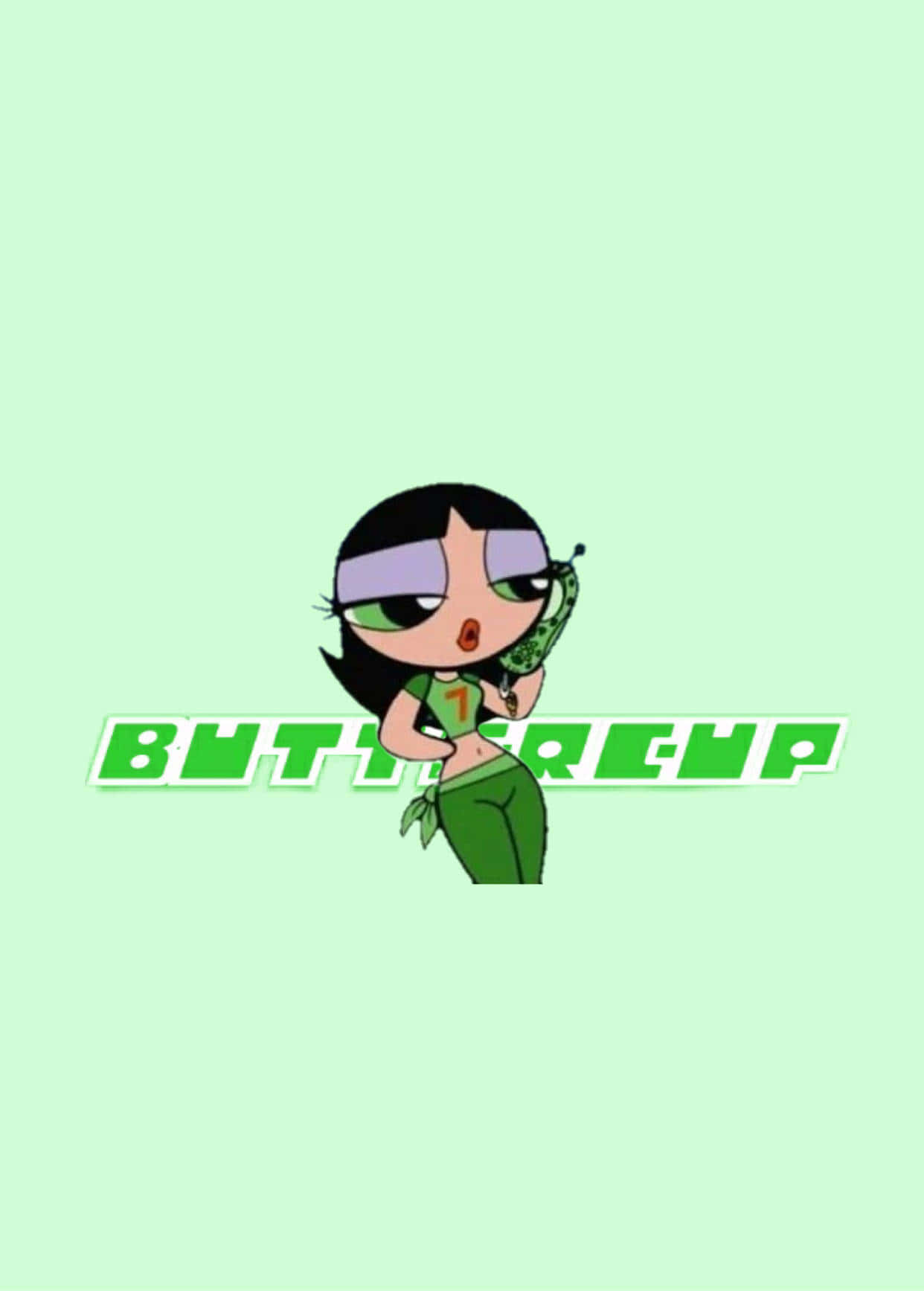 穿著綠色服裝的卡通角色Buttercup，下方有名字文字。