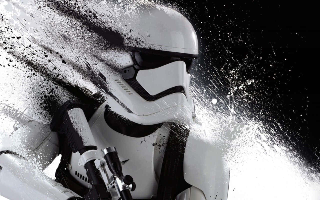 Cool Star Wars 桌布 壁紙 — 在深色背景上，一個白兵頭盔和裝甲濺滿了黑色和白色的油漆。