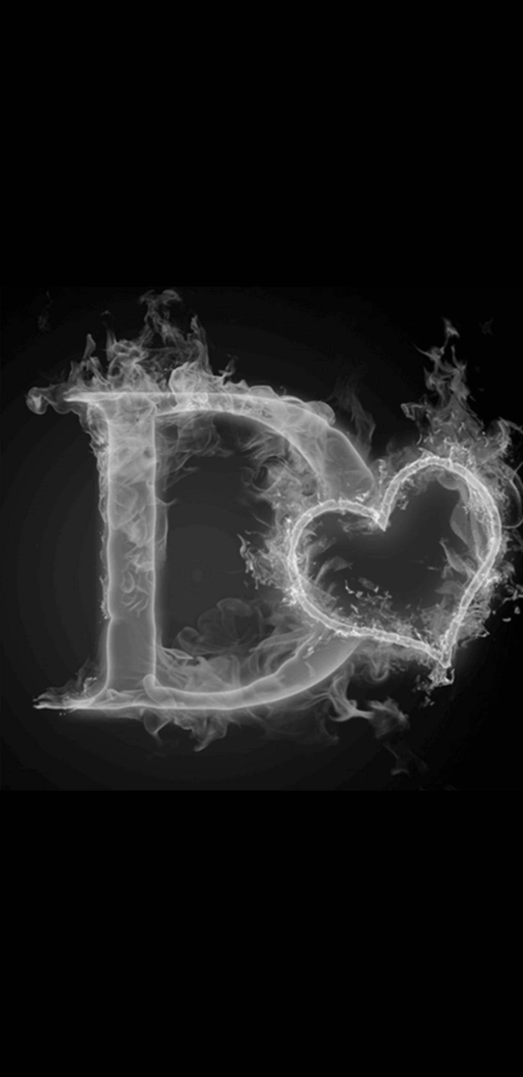 Letter D 桌布 壁紙 — 在深色背景上，旋轉的白煙形成發光的字母D和心形。