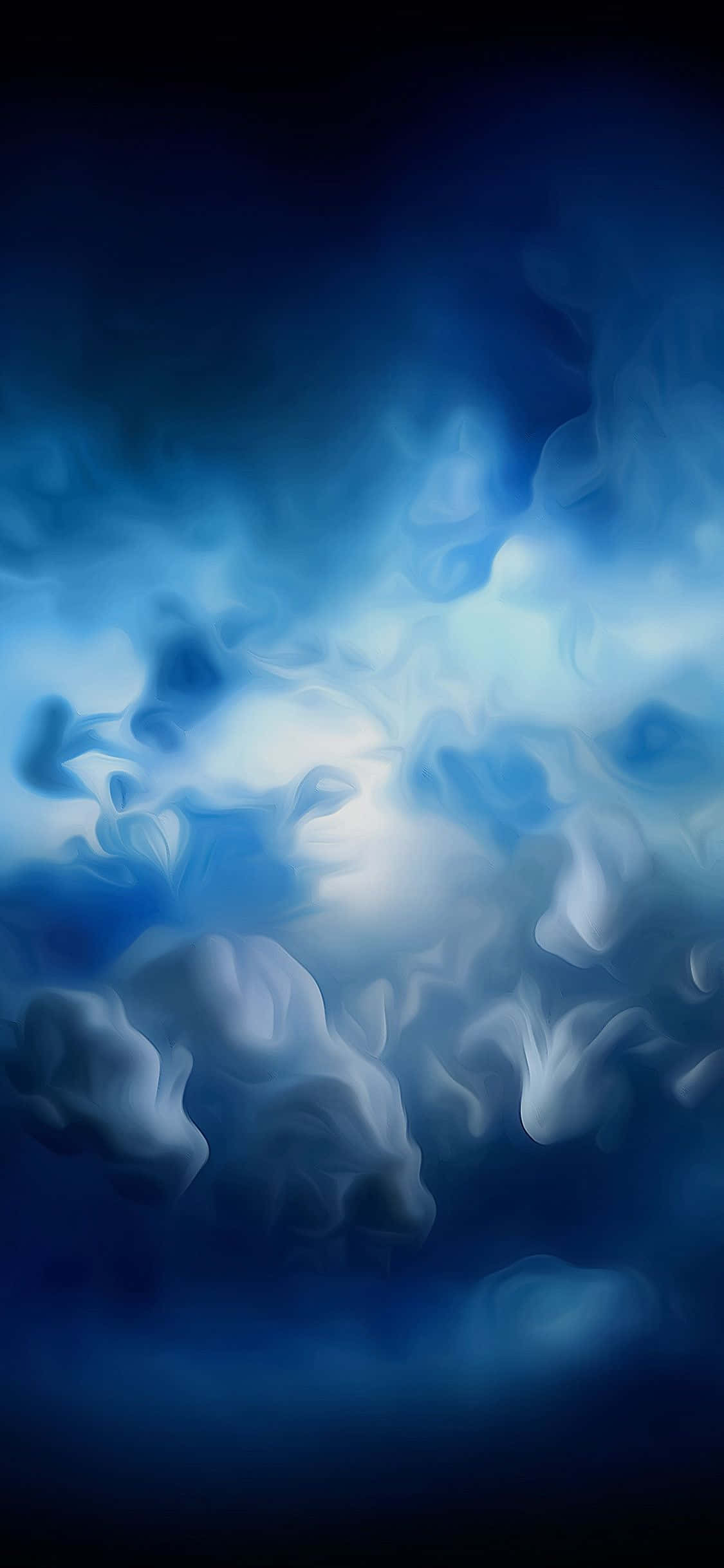 動態 桌布 壁紙 — 在深色背景上，由內而外發光的深藍色和淺藍色雲朵組成的漩渦抽象構圖。