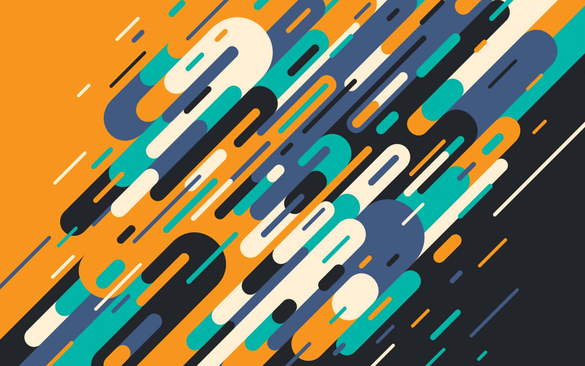 Material Design 桌布 壁紙 — 在深色背景上重疊的藍綠色和橙色形狀的鮮豔抽象圖案。