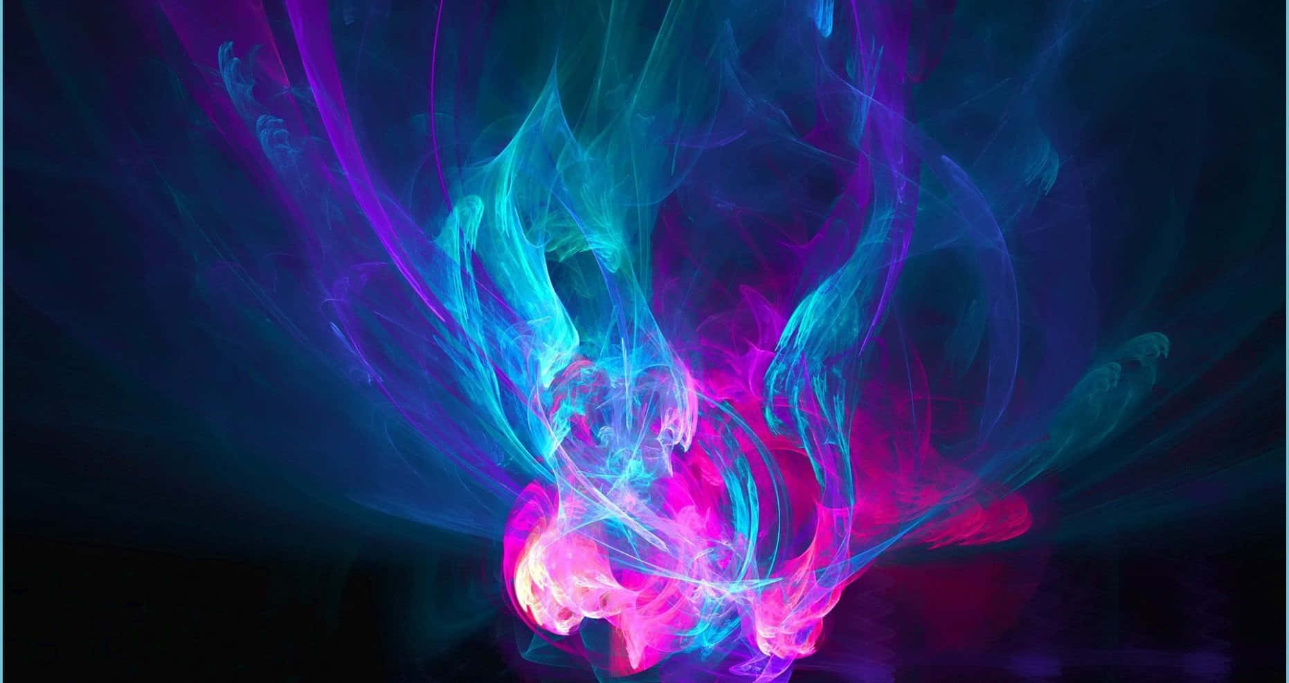 Pink Blue 桌布 壁紙 — 在深色背景下，電光藍、粉紅和紫色的鮮豔霓虹煙霧漩渦。