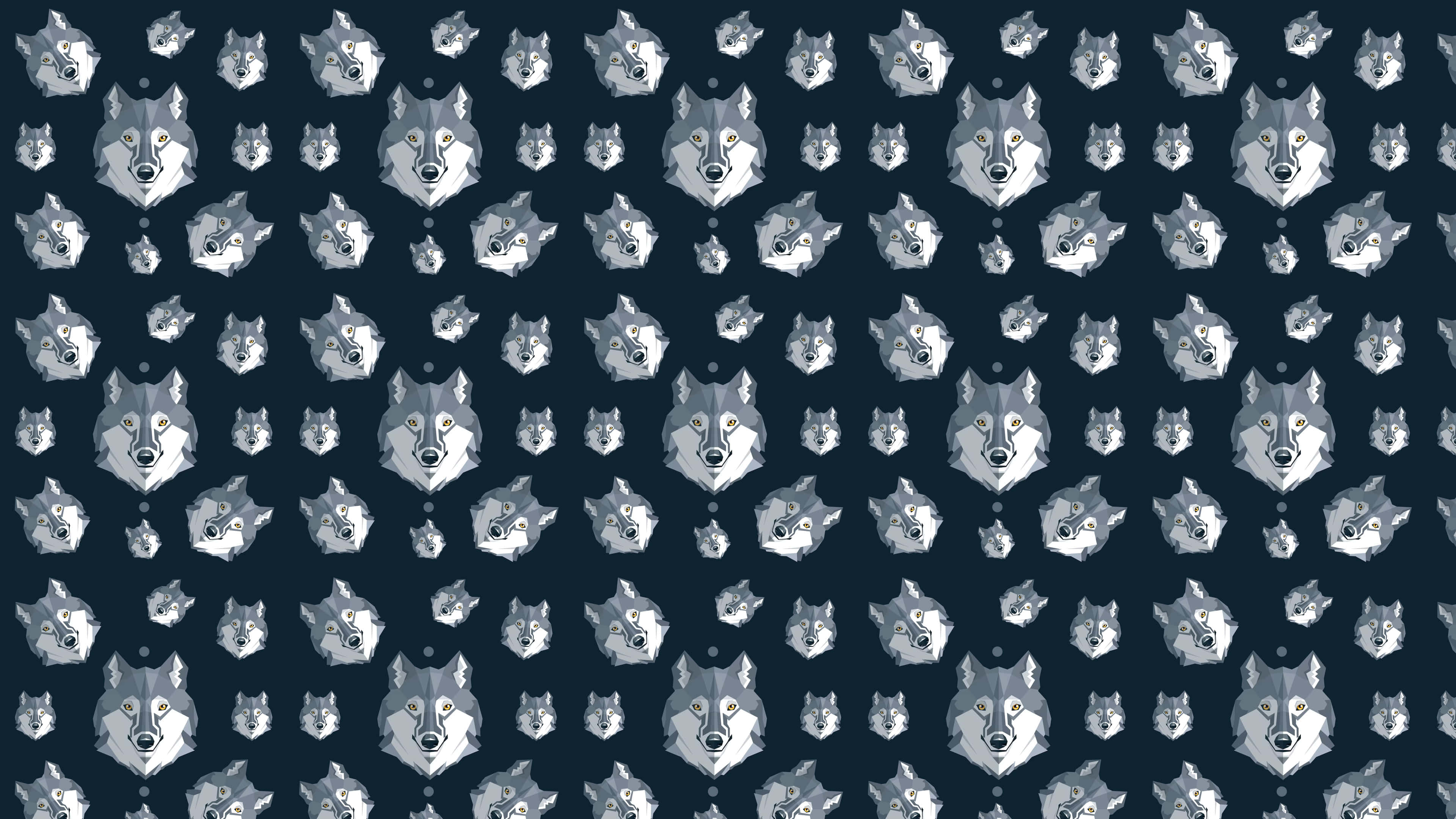 Wolf Pattern 桌布 壁紙 — 在深藍色背景上重複的灰白風格化狼頭圖案。