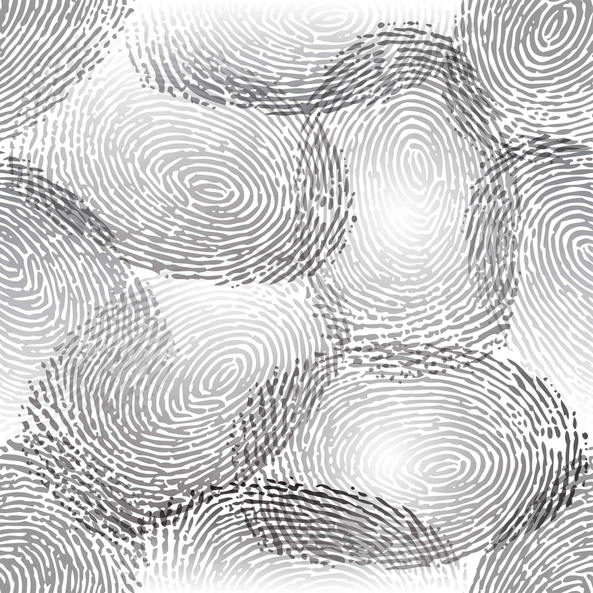Fingerprint 桌布 壁紙 — 在淺色背景上，以不同灰色色調重疊的指紋漩渦單色圖案。