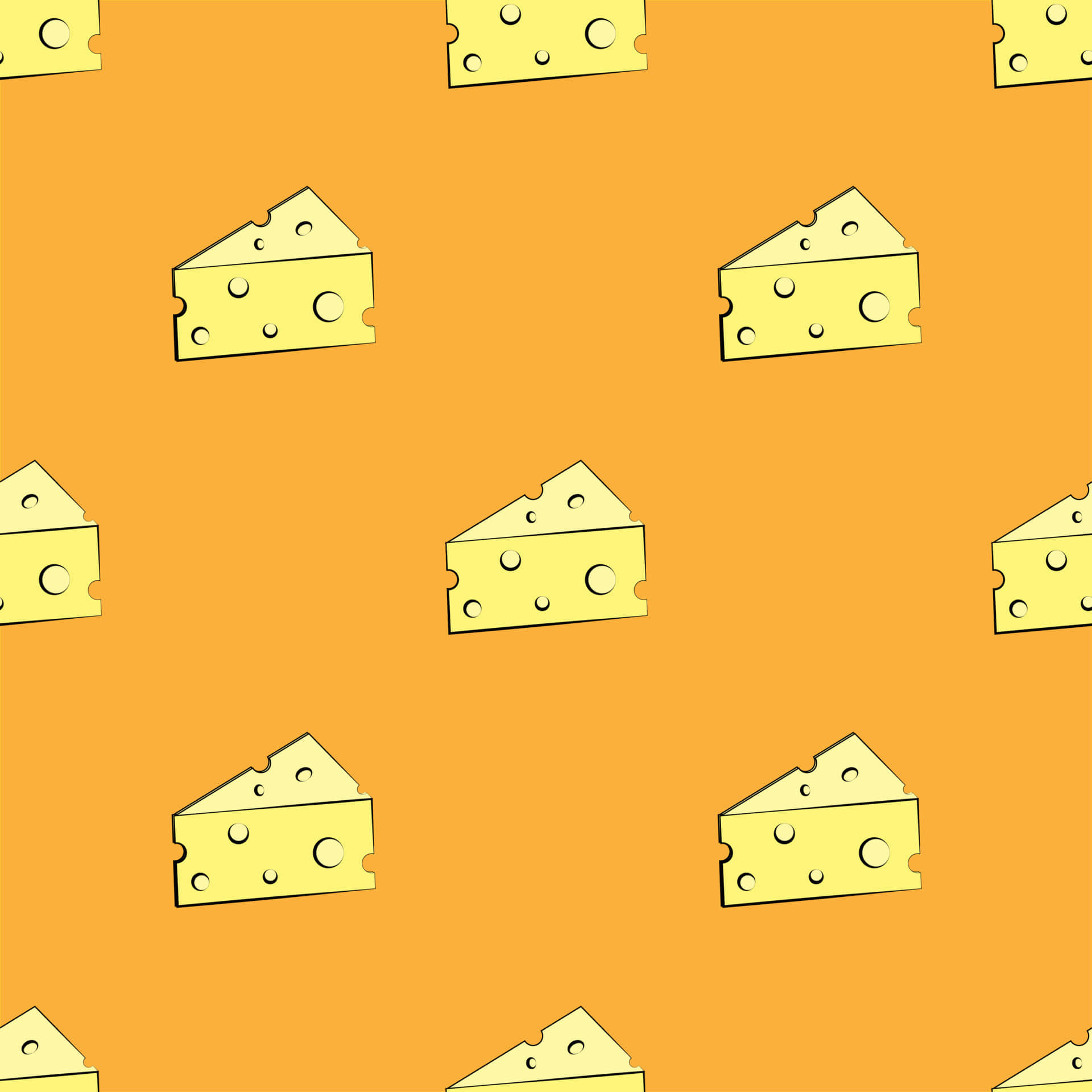 Cheese 桌布 壁紙 — 在溫暖的橙色背景上重複出現帶孔的黃色芝士片，形成俏皮圖案。