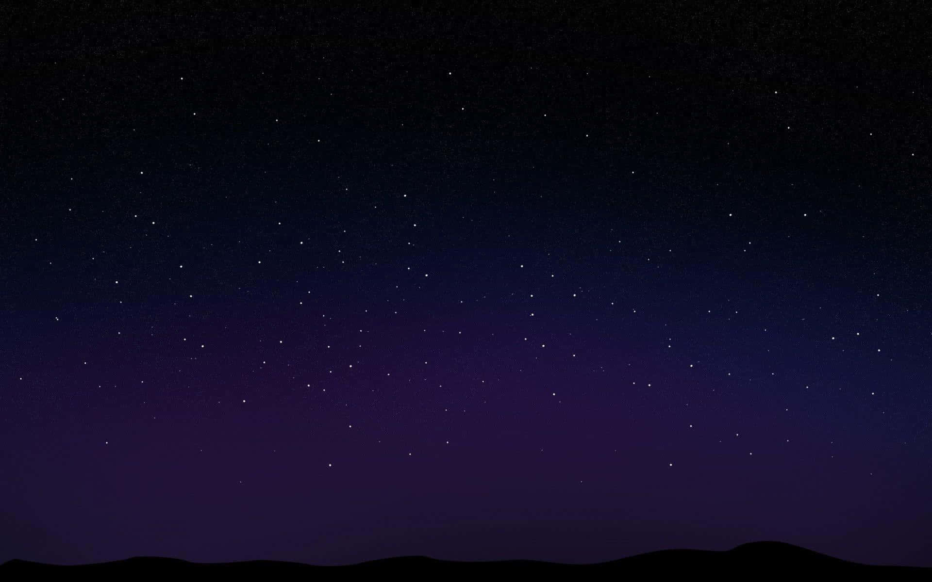 星空 桌布 壁紙 — 在漸變紫色和黑色畫布下，寧靜的夜空閃爍著星星，映照著黑暗的輪廓山丘。