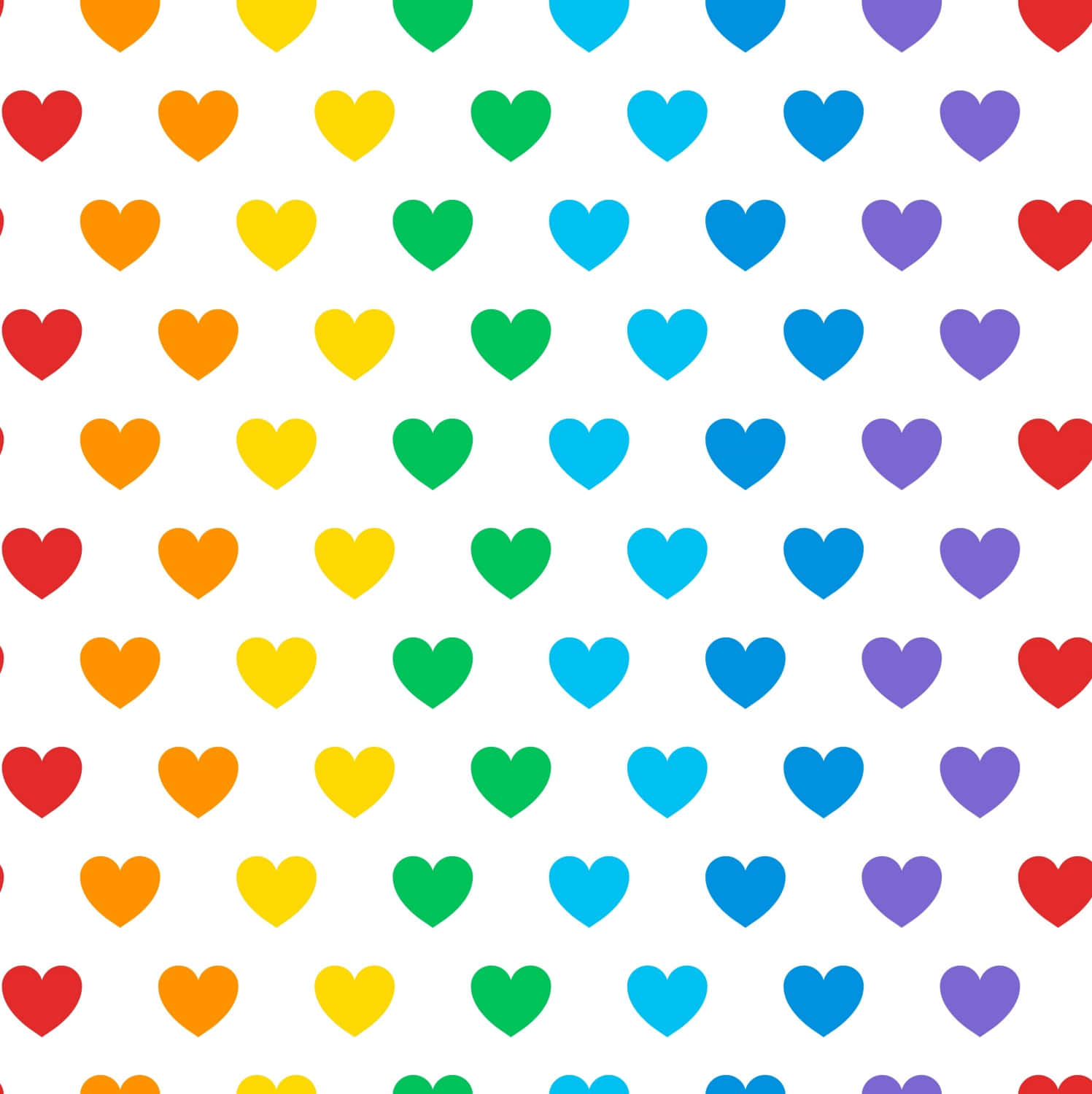 Heart Pattern 桌布 壁紙 — 在潔白背景上，彩虹色心形圖案重複出現，充滿活力。