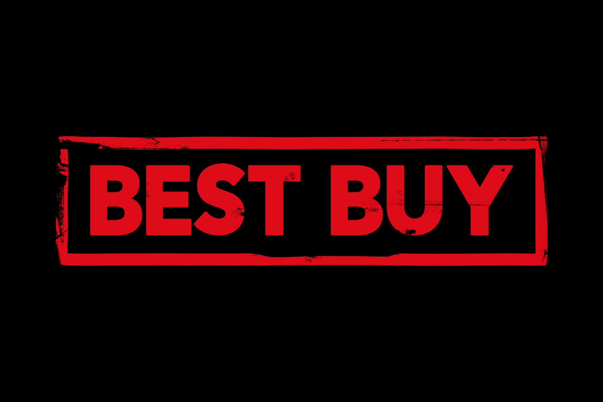 黑色背景上帶有磨損邊緣的紅色Best Buy標誌。