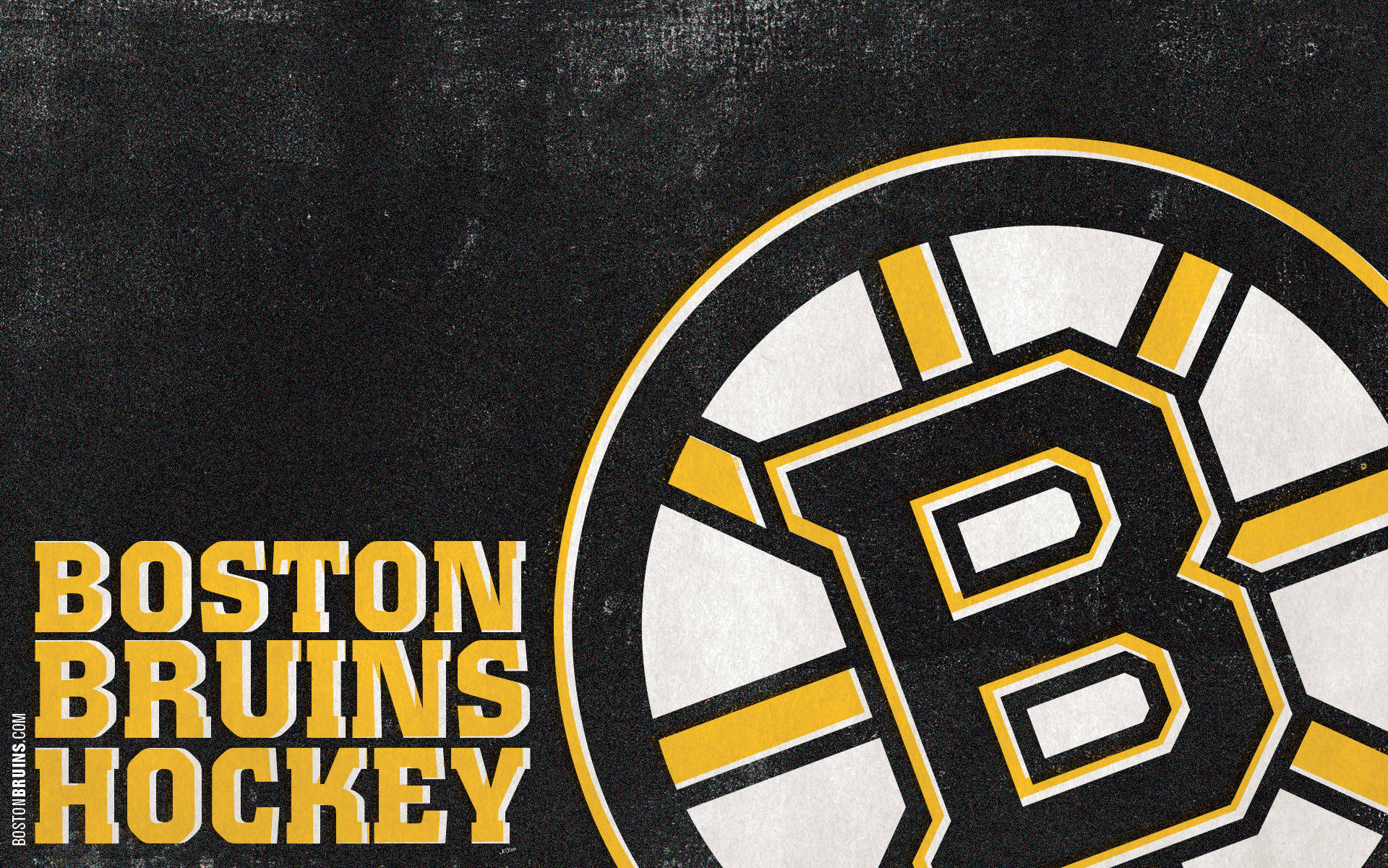 Boston Bruins Logo Hockey 壁紙 — 在紋理深色背景上，採用黃色、黑色和白色的醒目波士頓棕熊隊冰球標誌。