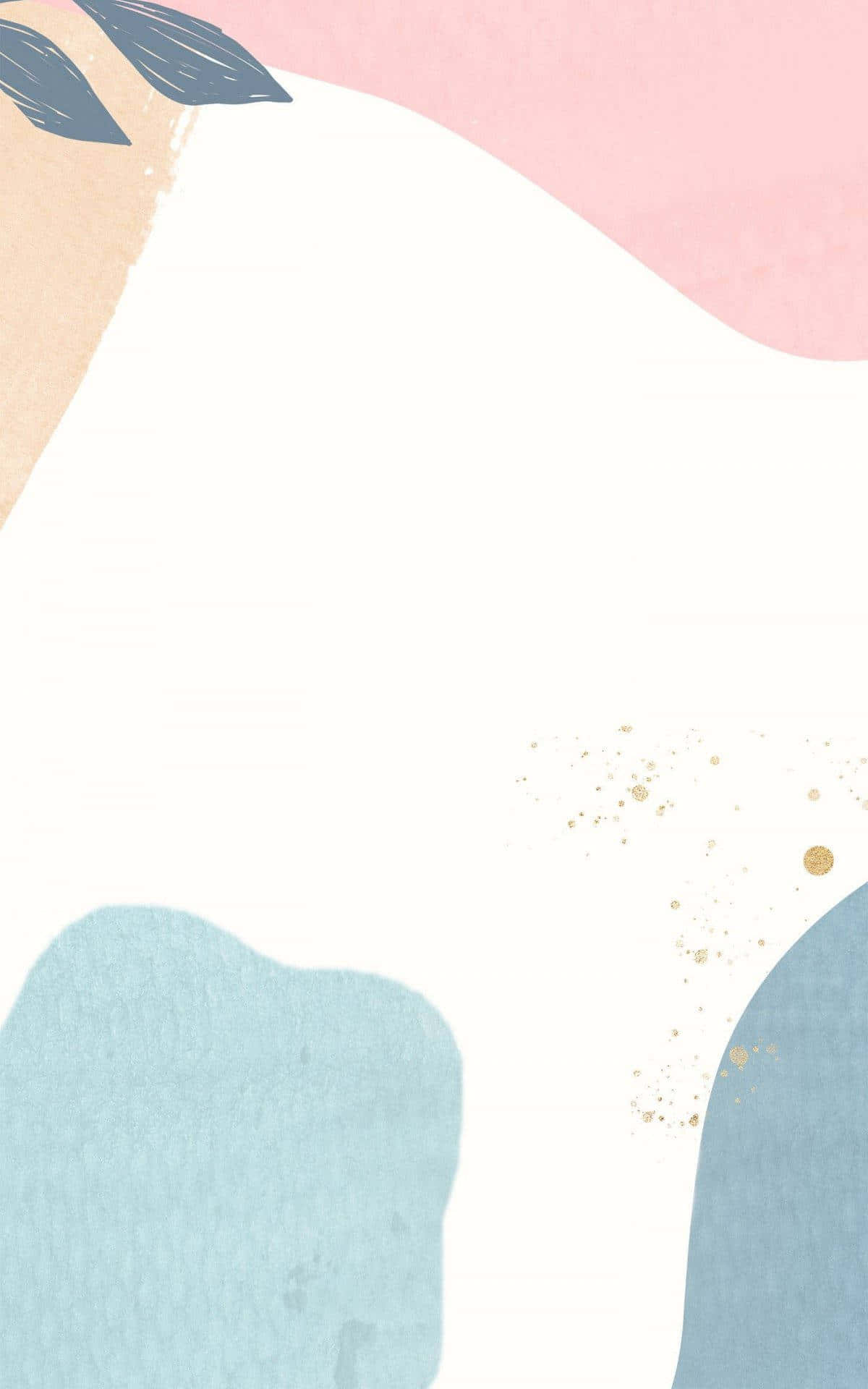 Pastel Abstract 桌布 壁紙 — 在紋理白色背景上，柔和抽象形狀以粉彩粉紅、米色和藍色呈現，帶有金色斑點。