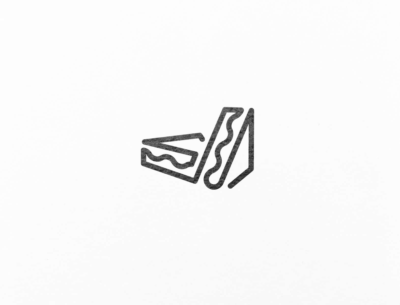 Minimalist Logo 桌布 壁紙 — 在紋理白色背景上的三文治和薯條的極簡黑色線條藝術標誌。