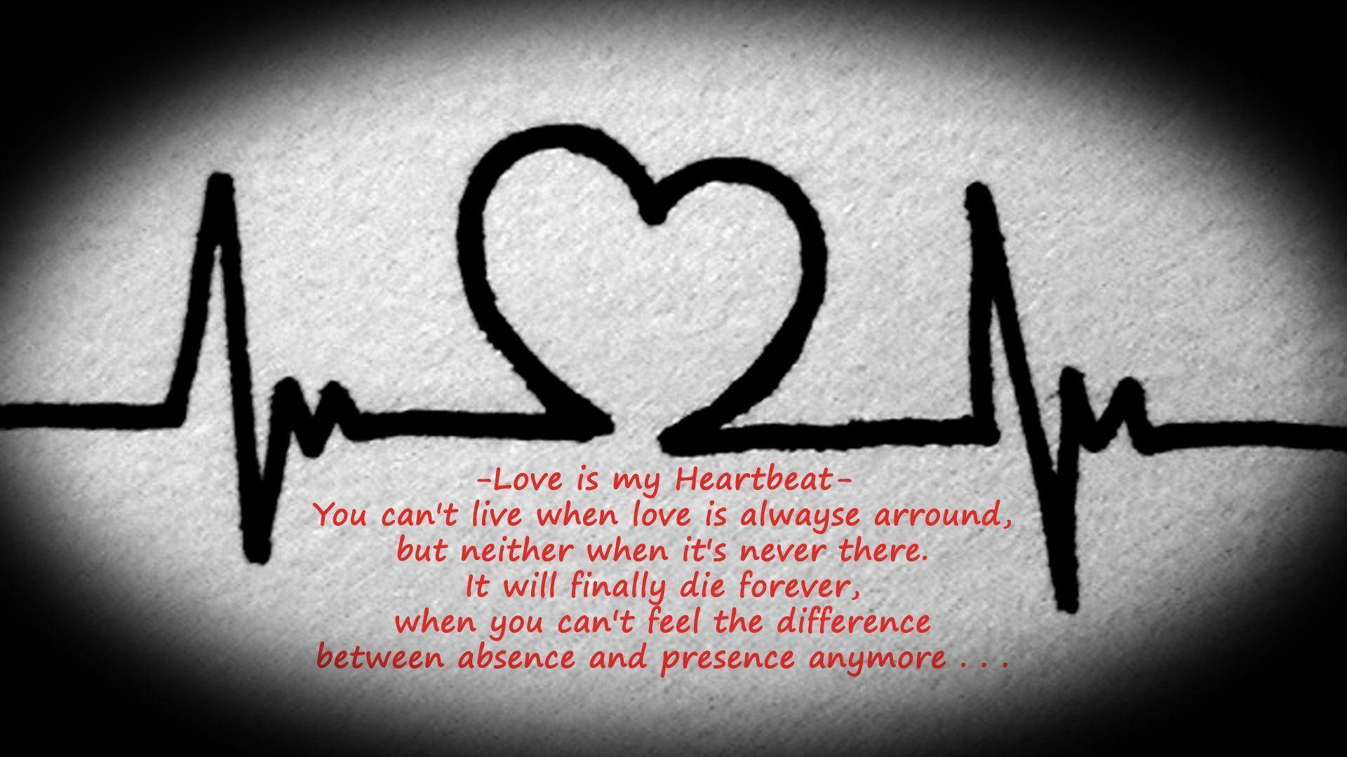 Love Quotes 桌布 壁紙 — 在紋理紙上繪製的黑色心臟節律線，下方居中紅色浪漫文字。