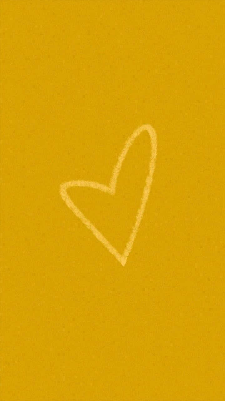 Yellow Heart 桌布 壁紙 — 在紋理芥末黃色背景上簡單的白色粉筆心形草圖。