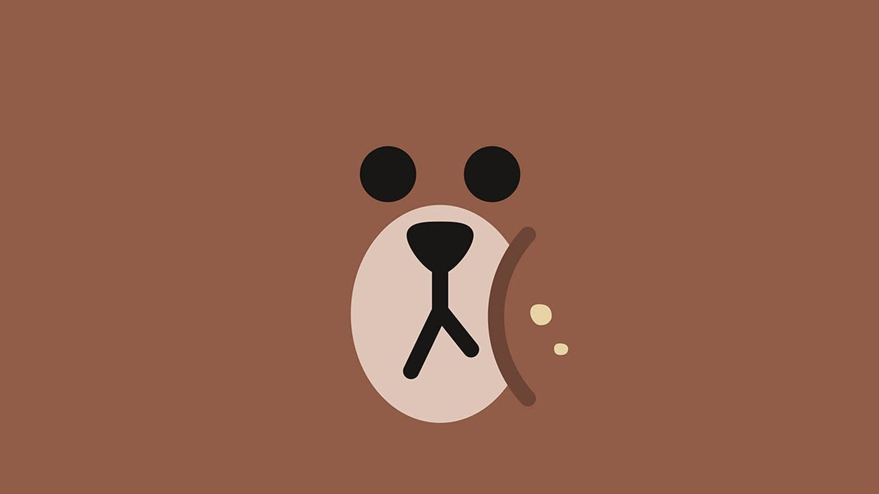 Brown Bear 桌布 壁紙 — 在純棕色背景上，以簡約線條繪製的棕熊臉部，帶有簡單的黑色特徵和彎曲的耳朵。