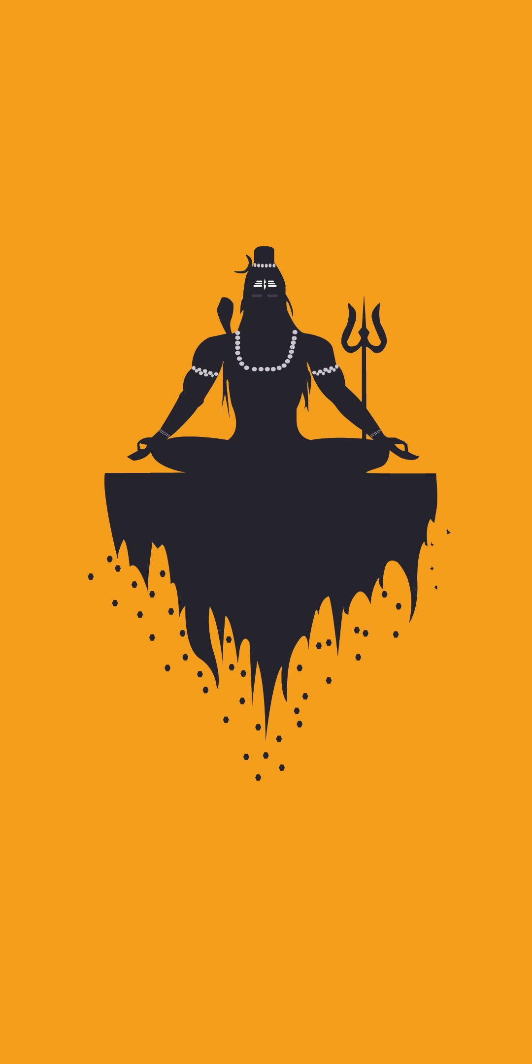 Lord Shiva 桌布 壁紙 — 在純橙色背景上，冥想姿勢的濕婆神剪影，手持三叉戟和念珠。