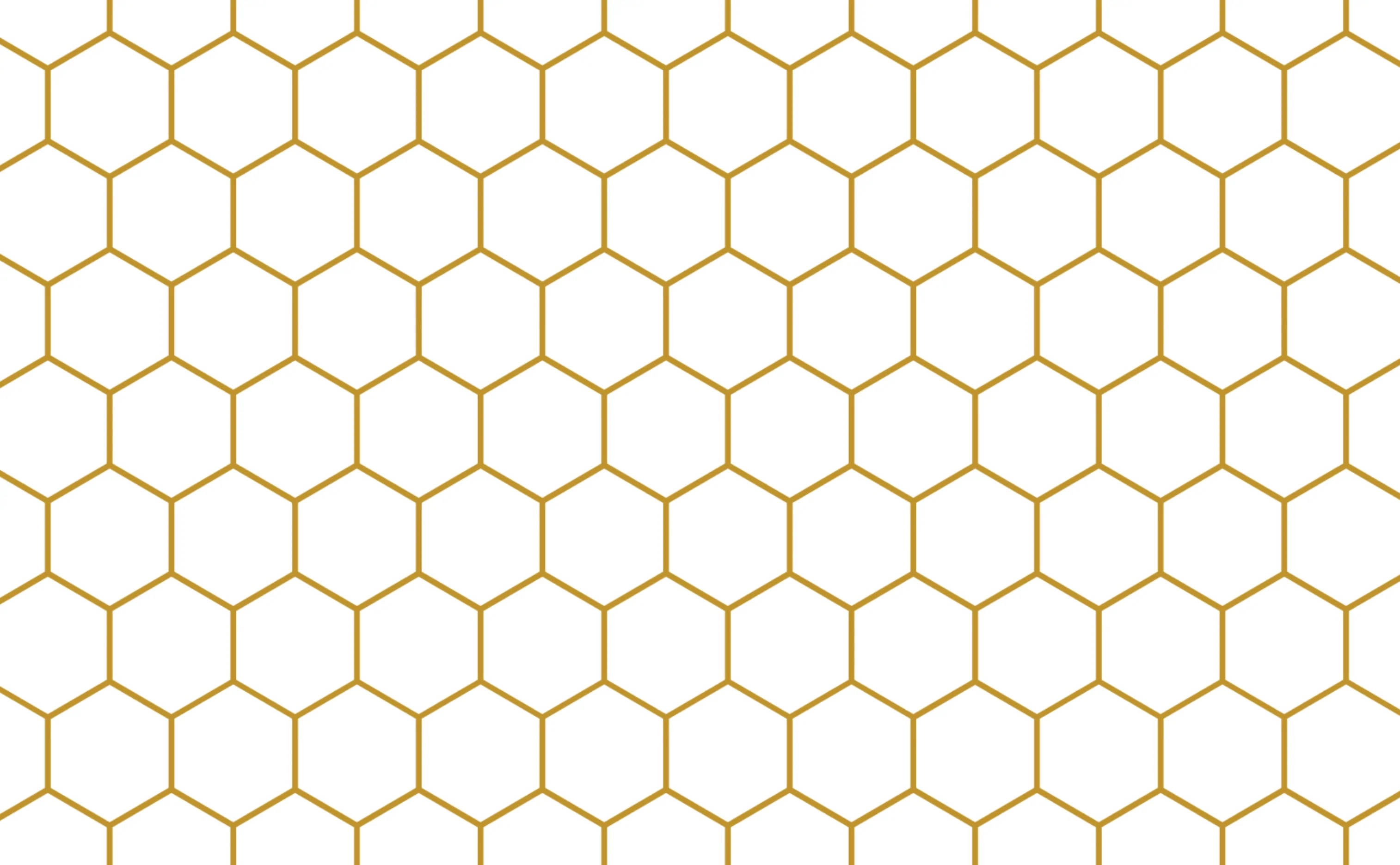 Honeycomb 桌布 壁紙 — 在純白背景上，金色六邊形的無縫圖案創造出現代幾何牆紙。