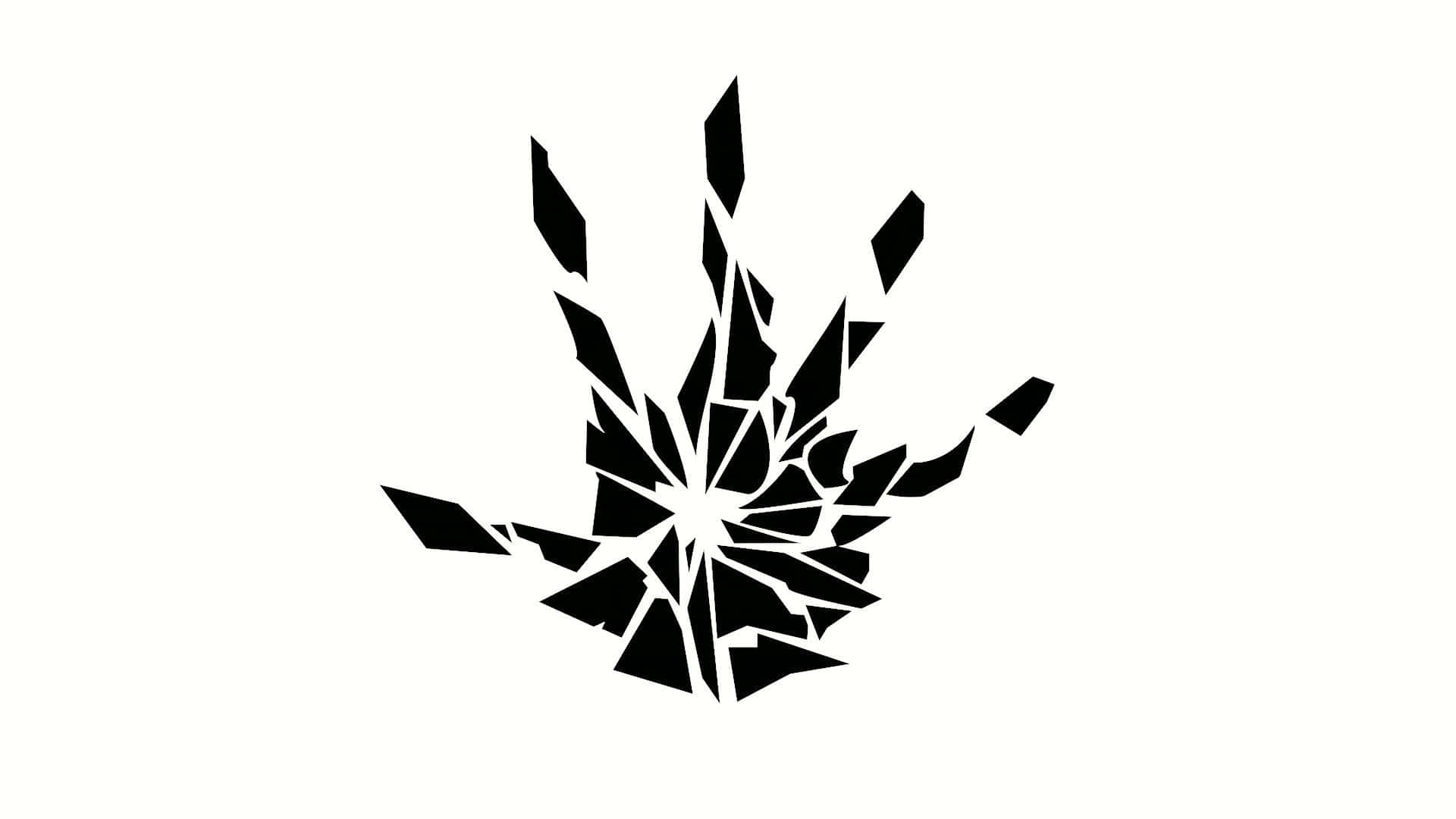 Frostbite 桌布 壁紙 — 在純白色背景上向外輻射的破碎玻璃碎片的鮮明黑色剪影。
