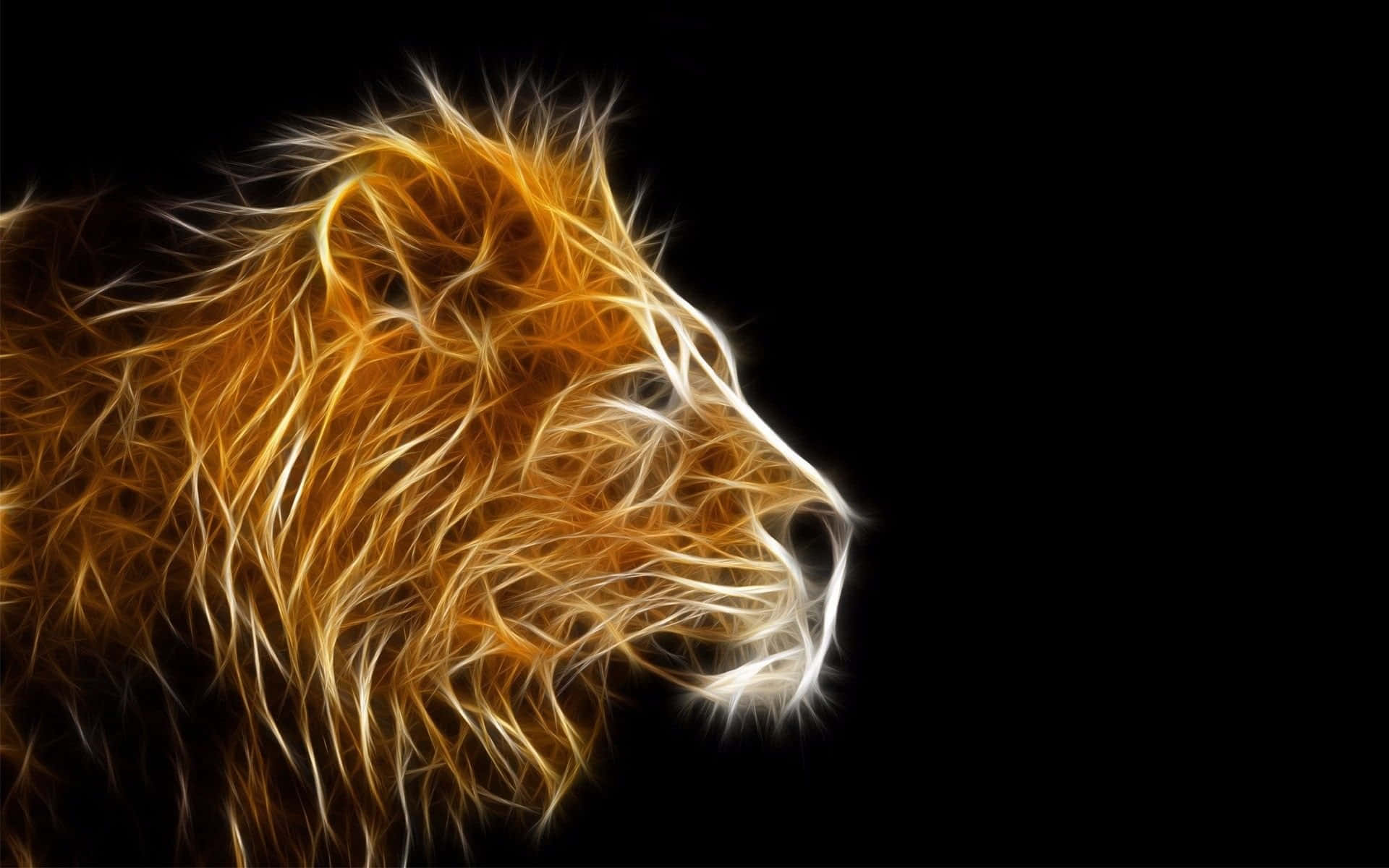 Lion Of Judah 桌布 壁紙 — 在純黑背景上，以發光金色絲線呈現的雄偉獅頭。