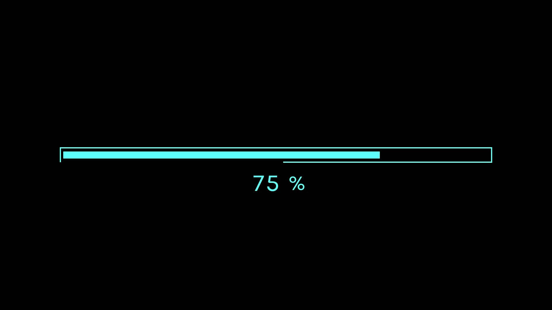 Programming 桌布 壁紙 — 在純黑色背景上，一個發光的青色進度條顯示為75%。
