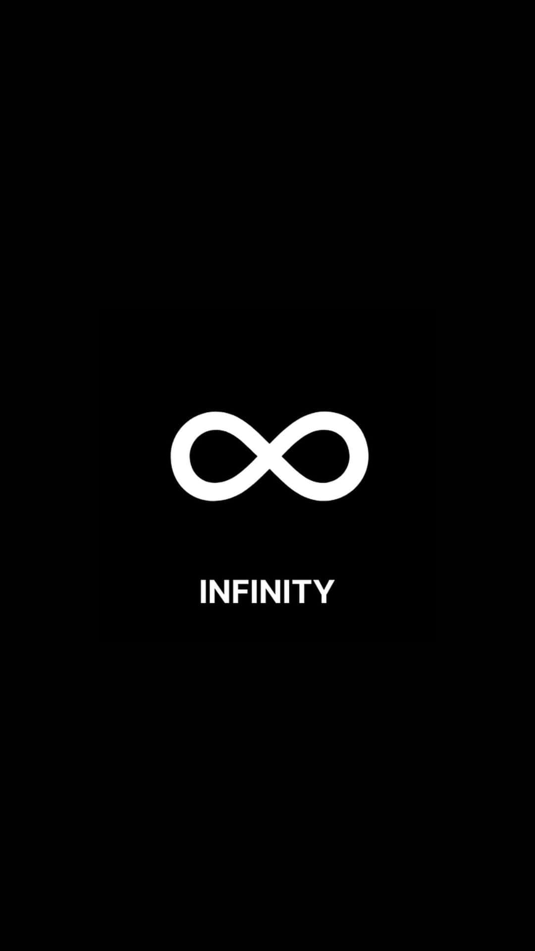 Dark Infinity 桌布 壁紙 — 在純黑色背景上，一個鮮明的白色無限符號和文字。