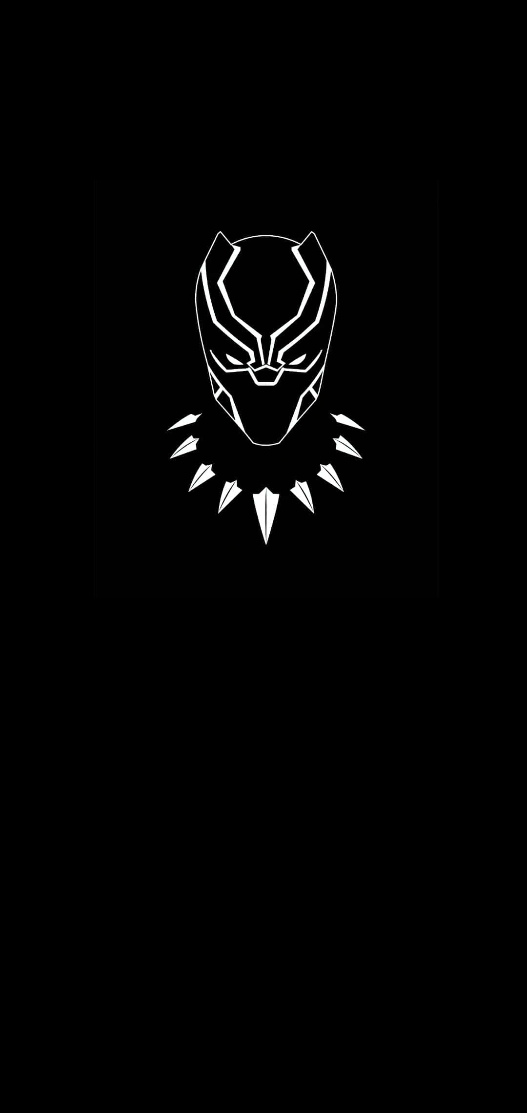 Vibranium 桌布 壁紙 — 在純黑色背景上，黑豹面具和鋸齒狀領子的鮮明白色極簡剪影。