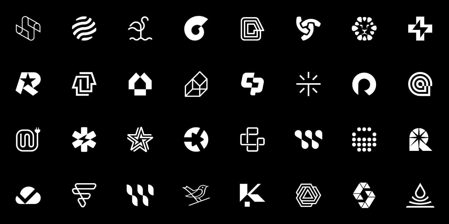 Black And White Logo 桌布 壁紙 — 在純黑色背景上的極簡白色抽象標誌網格。