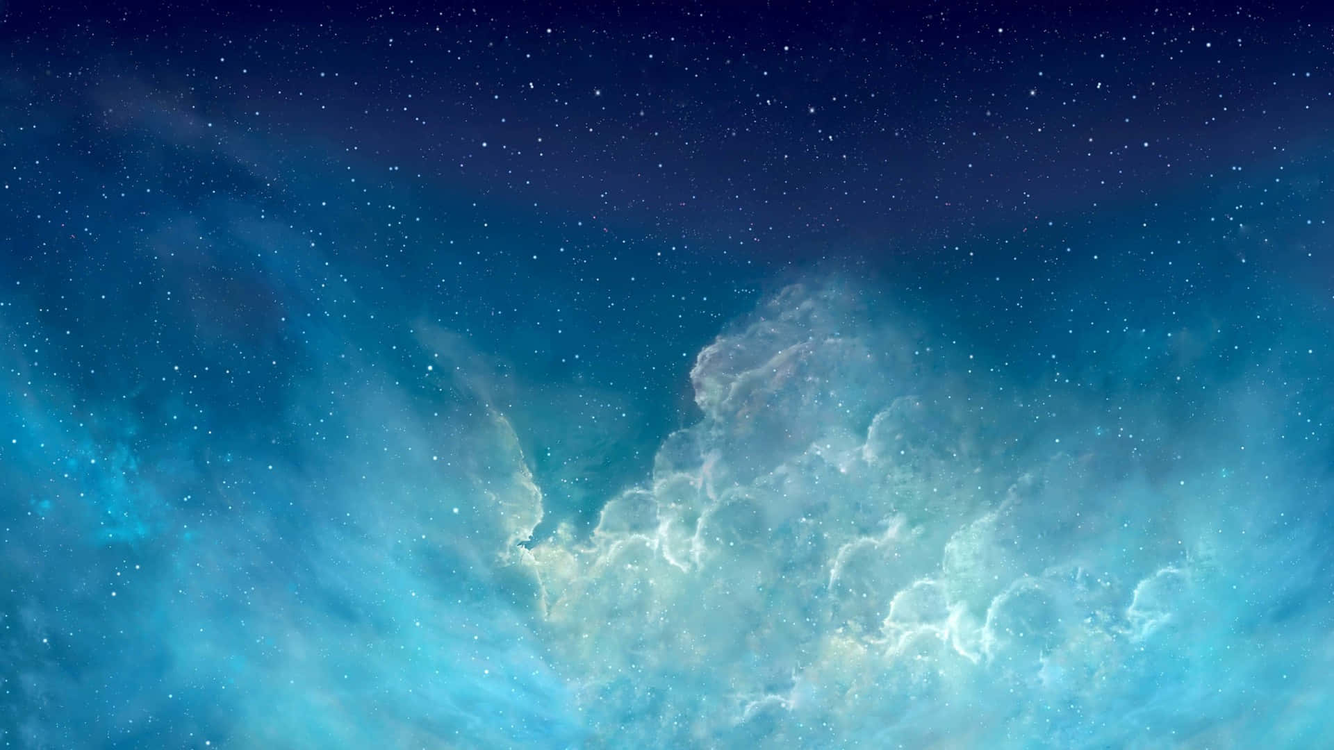 Blue Galaxy 桌布 壁紙 — 在繁星點點的夜空下，一個宇宙星雲以鮮豔的藍色和白色旋轉。