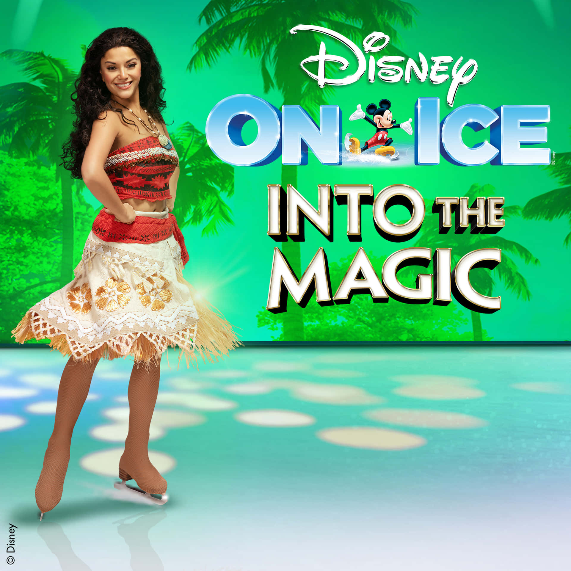 Moana 在熱帶主題的 Disney On Ice 表演中溜冰。