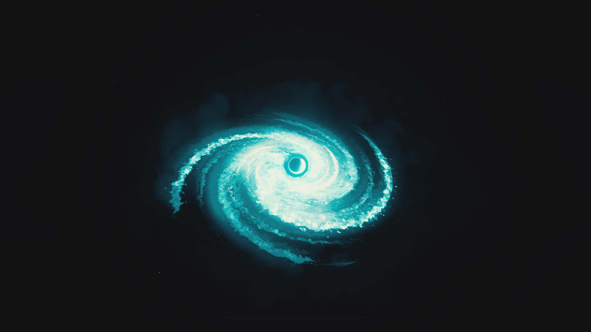 在深空中，一個發光的藍色螺旋星系，散落著星星。