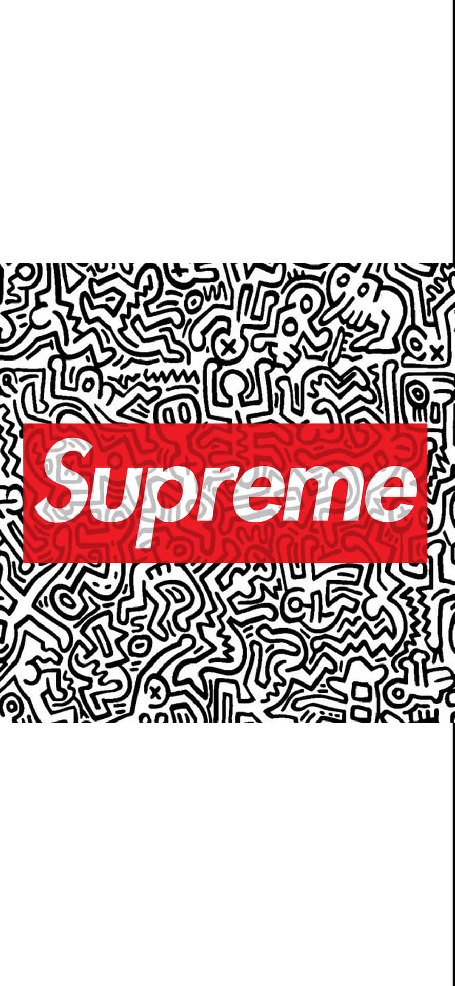 紅色Supreme標誌在黑白抽象背景上