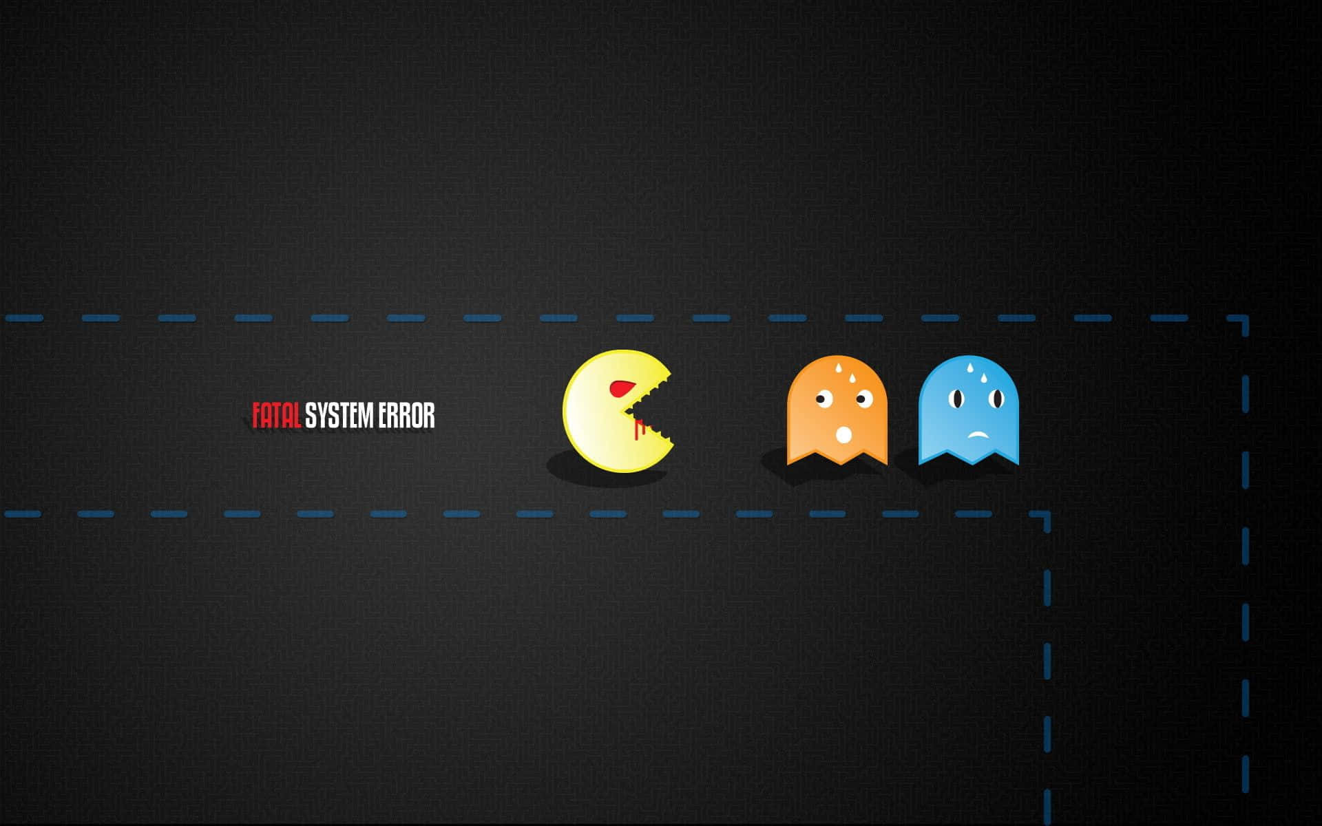 Pac-Man 同兩個驚恐嘅鬼魂面對致命系統錯誤訊息。