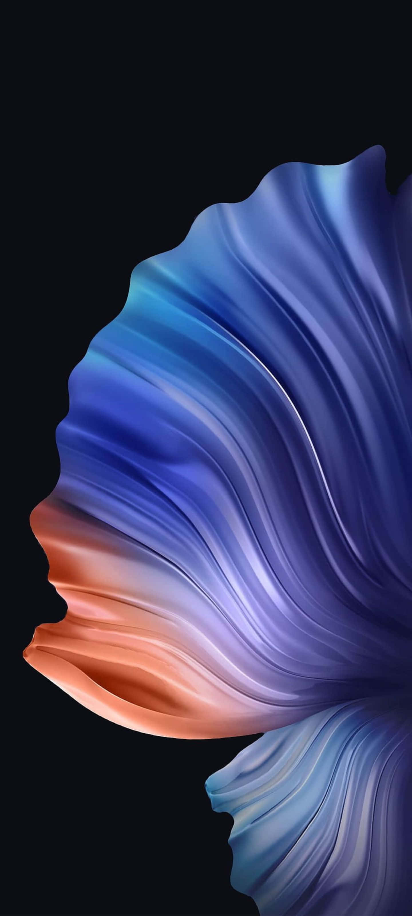 Samsung S20 桌布 壁紙 — 在黑色背景上流動的藍色和橙色漸變抽象波浪。