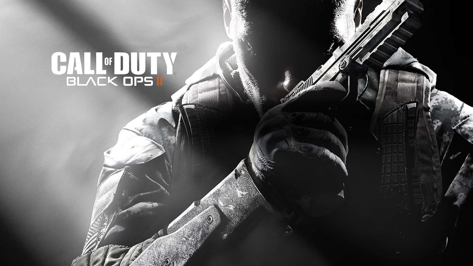 身穿戰術裝備的士兵在為 Call of Duty Black Ops II 的高對比燈光下拿著步槍。