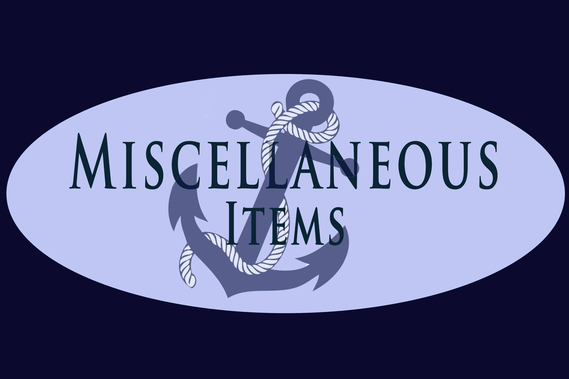 海軍藍橢圓形標誌，帶有錨和繩索，文字顯示 miscellaneous items