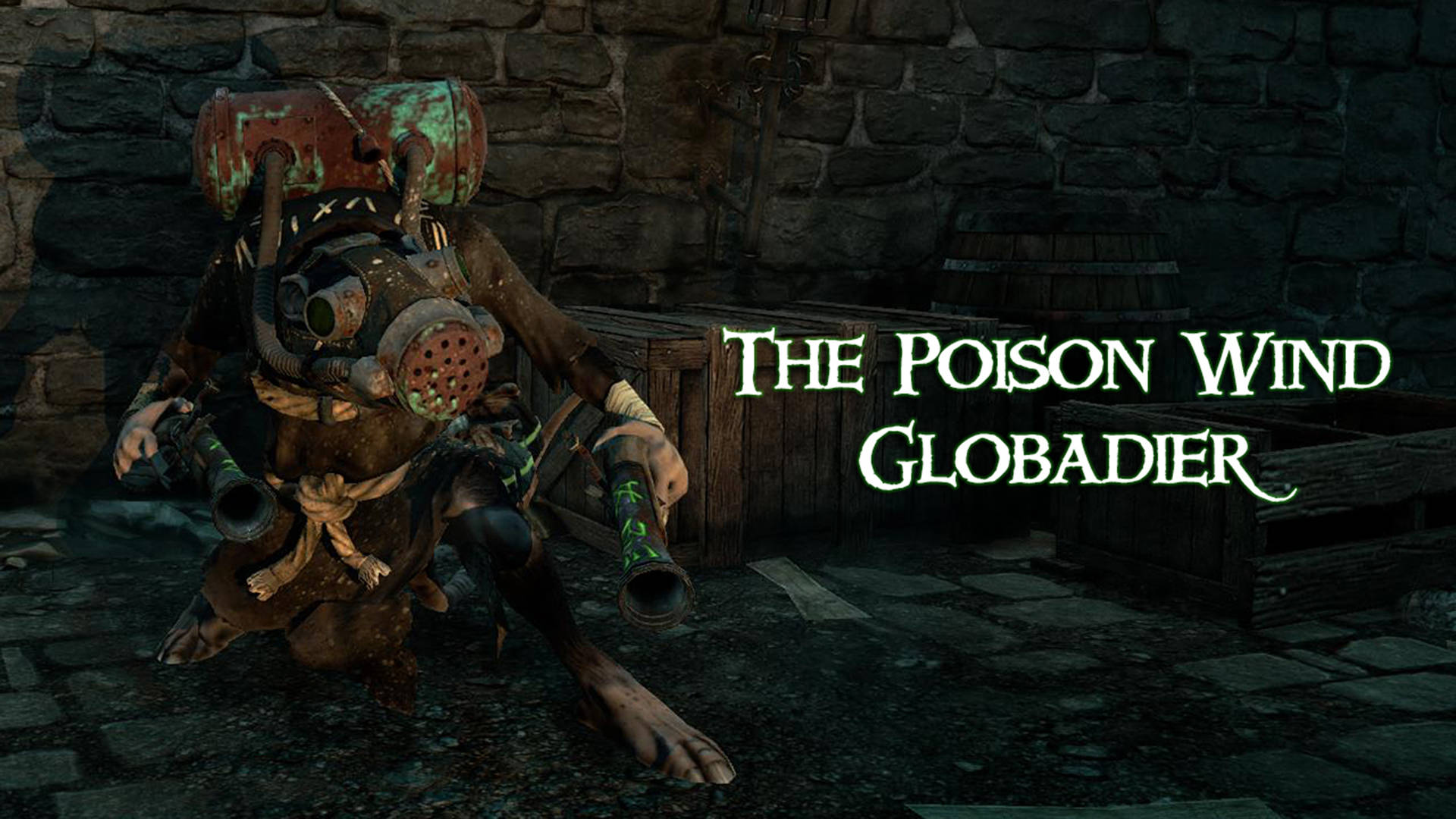 在黑暗石巷中的遊戲角色「The Poison Wind Globadier」。