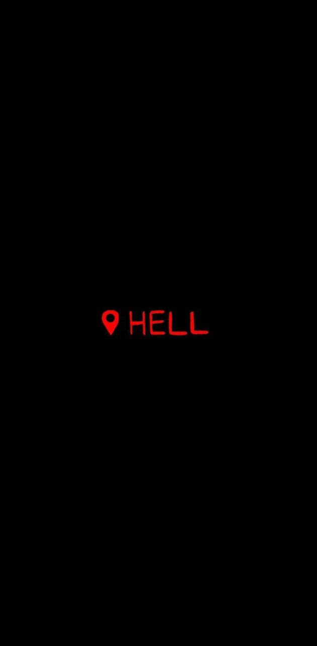 黑色背景上，帶有位置標記圖標的紅色文字「HELL」。