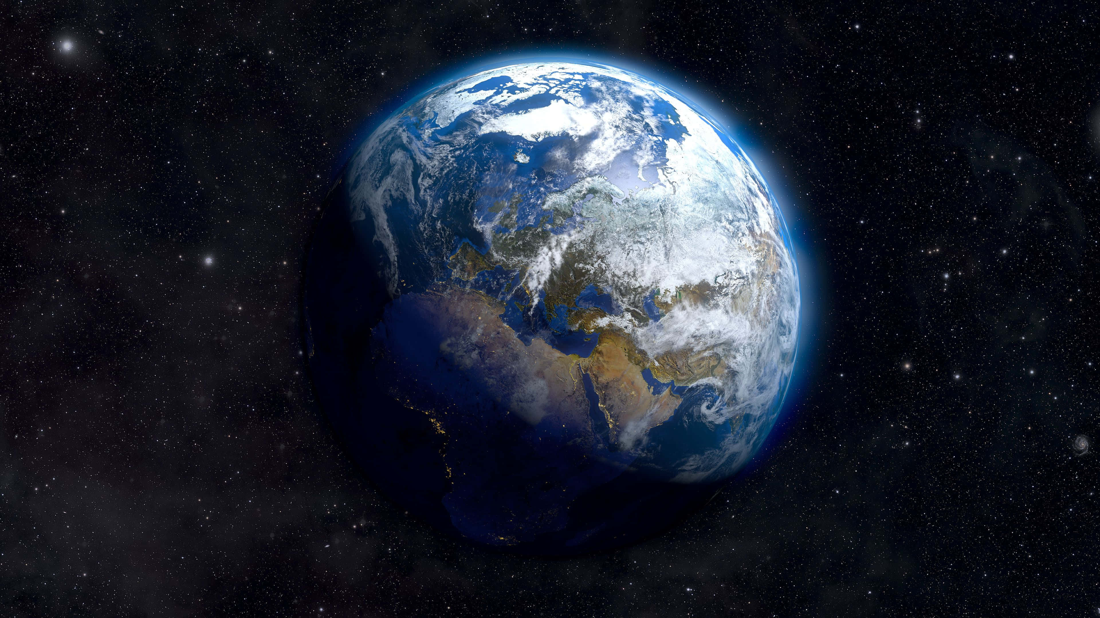 地球在太空中的景象，伴隨星星與行星 壁紙
