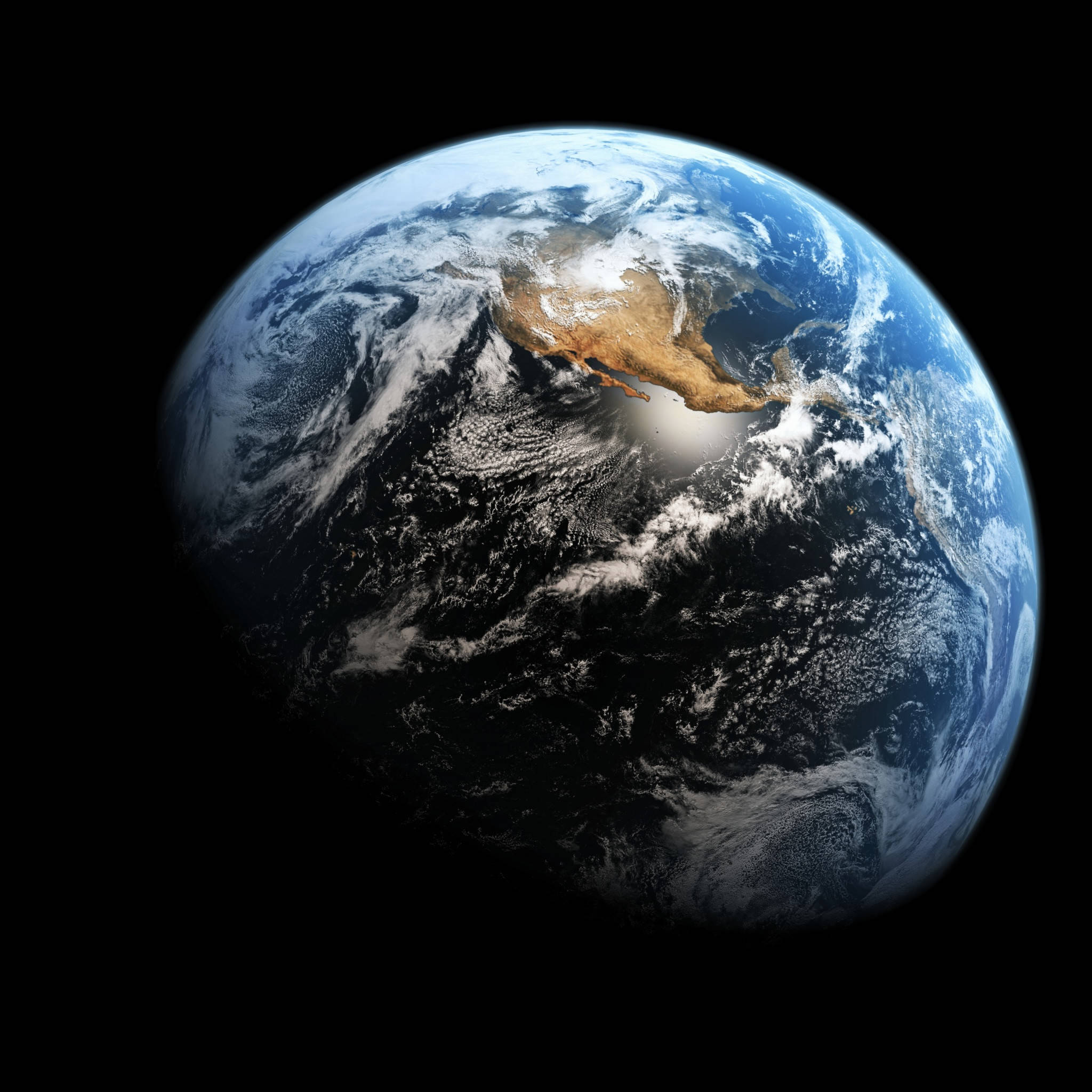 地球荒蕪地貌 - iPhone 6 壁紙 — 從太空俯瞰地球的壯麗景色，展現藍色海洋、白色雲層和棕色陸地，背景是漆黑的太空。