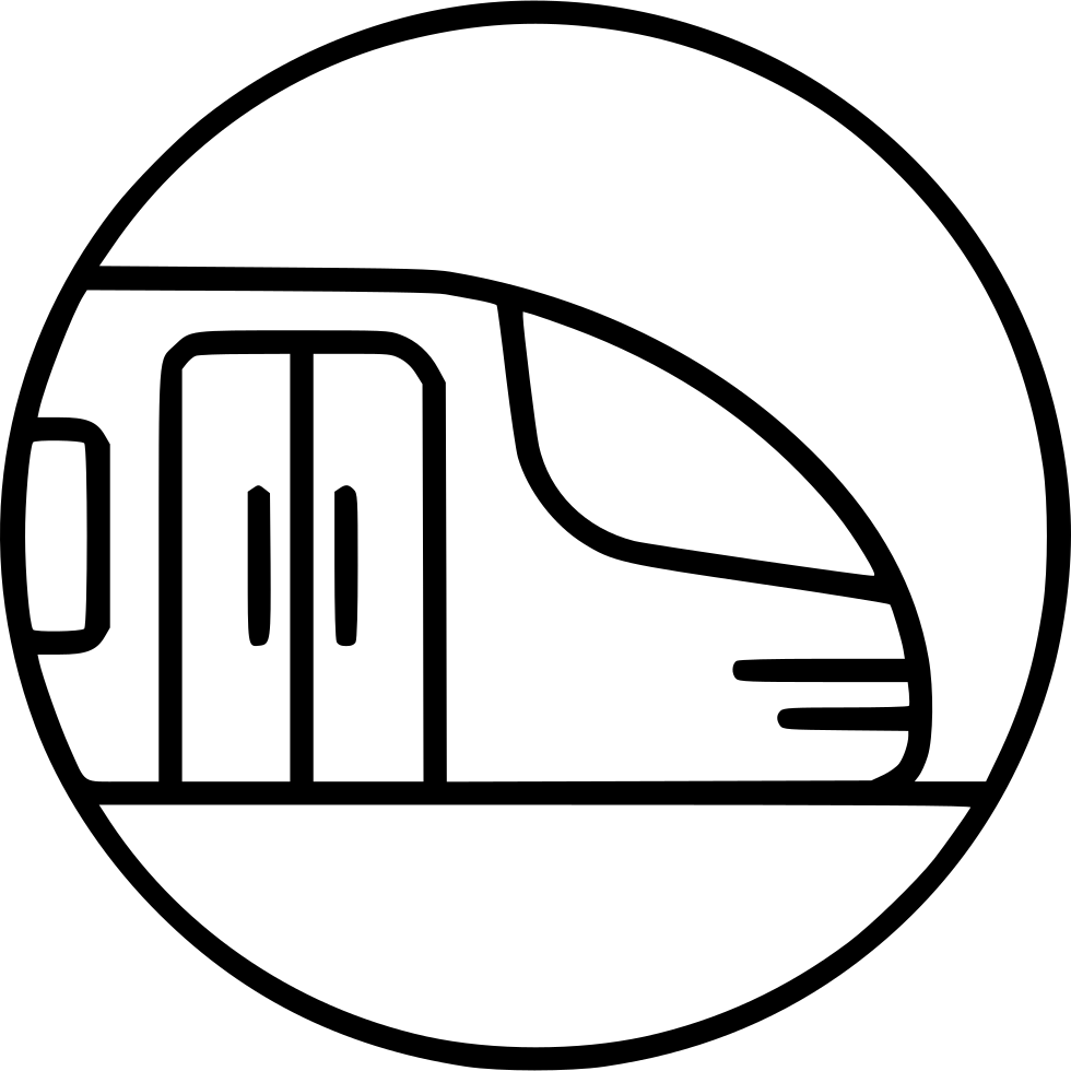 地鐵列車圖標 壁紙 — 白色背景上圓圈內的火車極簡黑色線條畫。