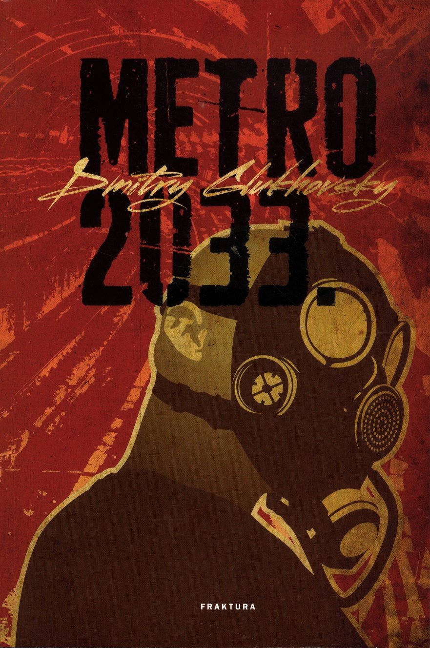 Metro 2033 反烏托邦海報中的防毒面具人物，採用大膽的紅黑設計。