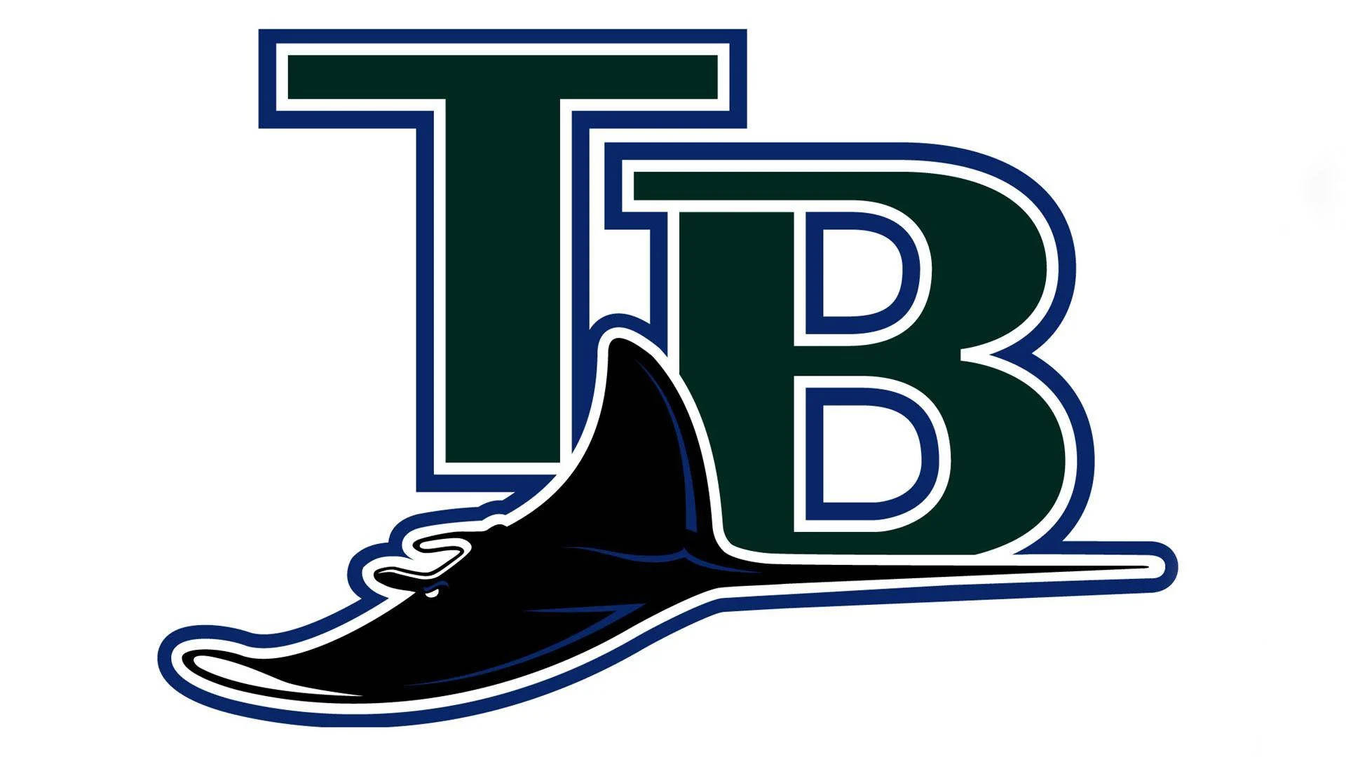 坦帕灣光芒隊純白版 壁紙 — 粗體綠色TB字母，藍色輪廓，B字底部伸出一條黑色鯨魚尾巴。
