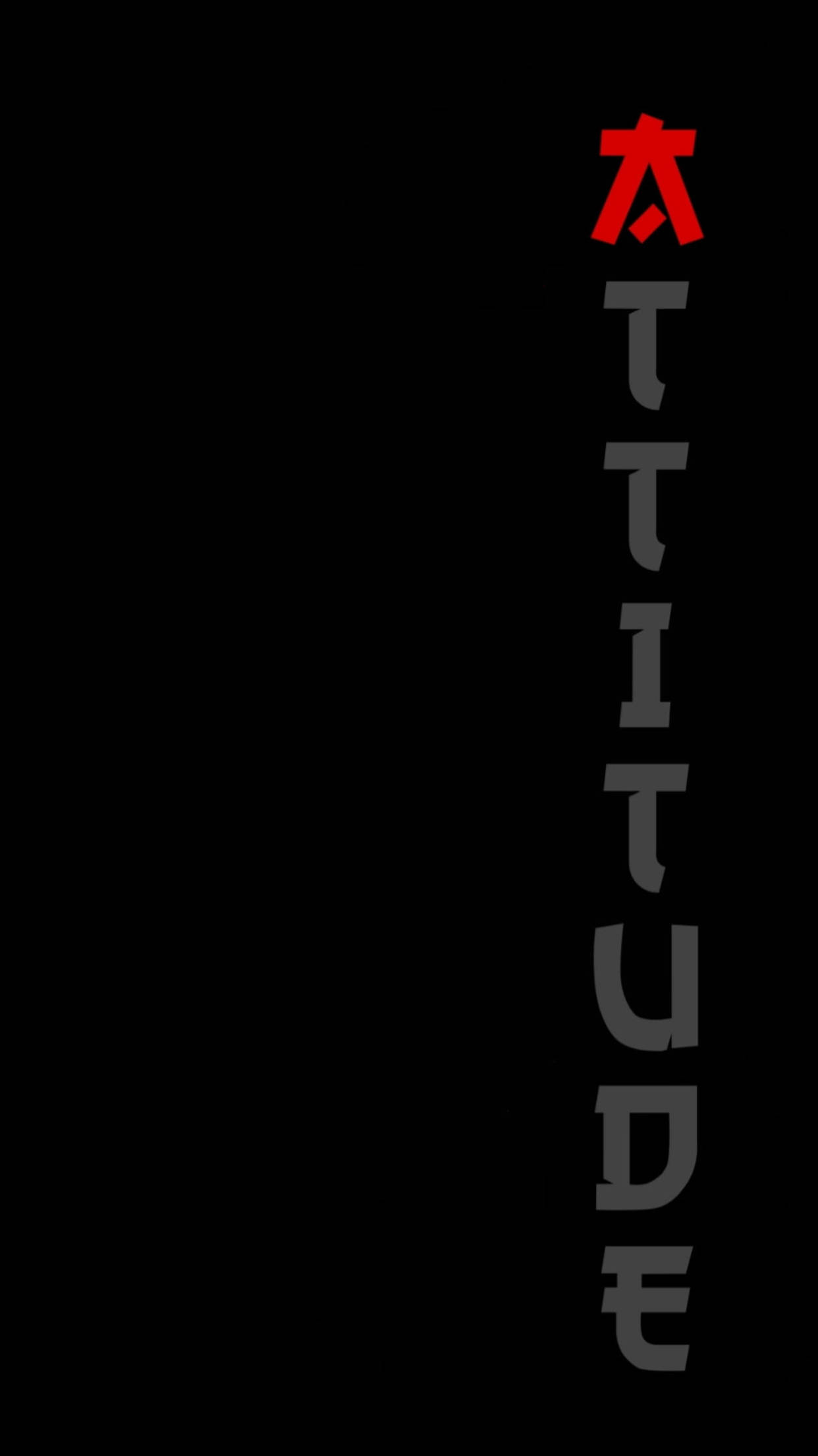 attitude 桌布 壁紙 — 垂直文字顯示「ATTITUDE」，紅色「A」和灰色字母在黑色背景上。